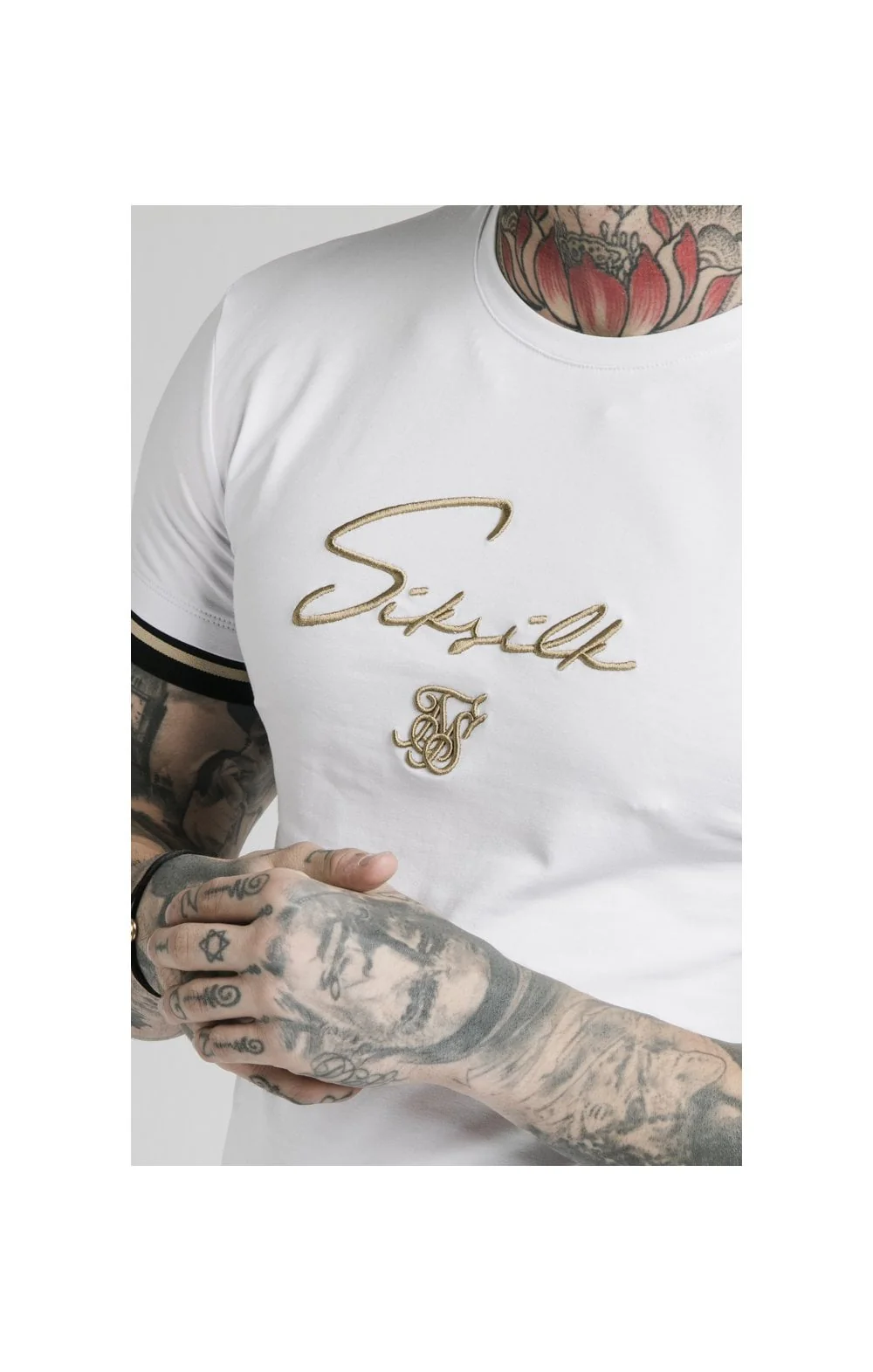 SikSilk Signature Tee - White & Gold - Image 2