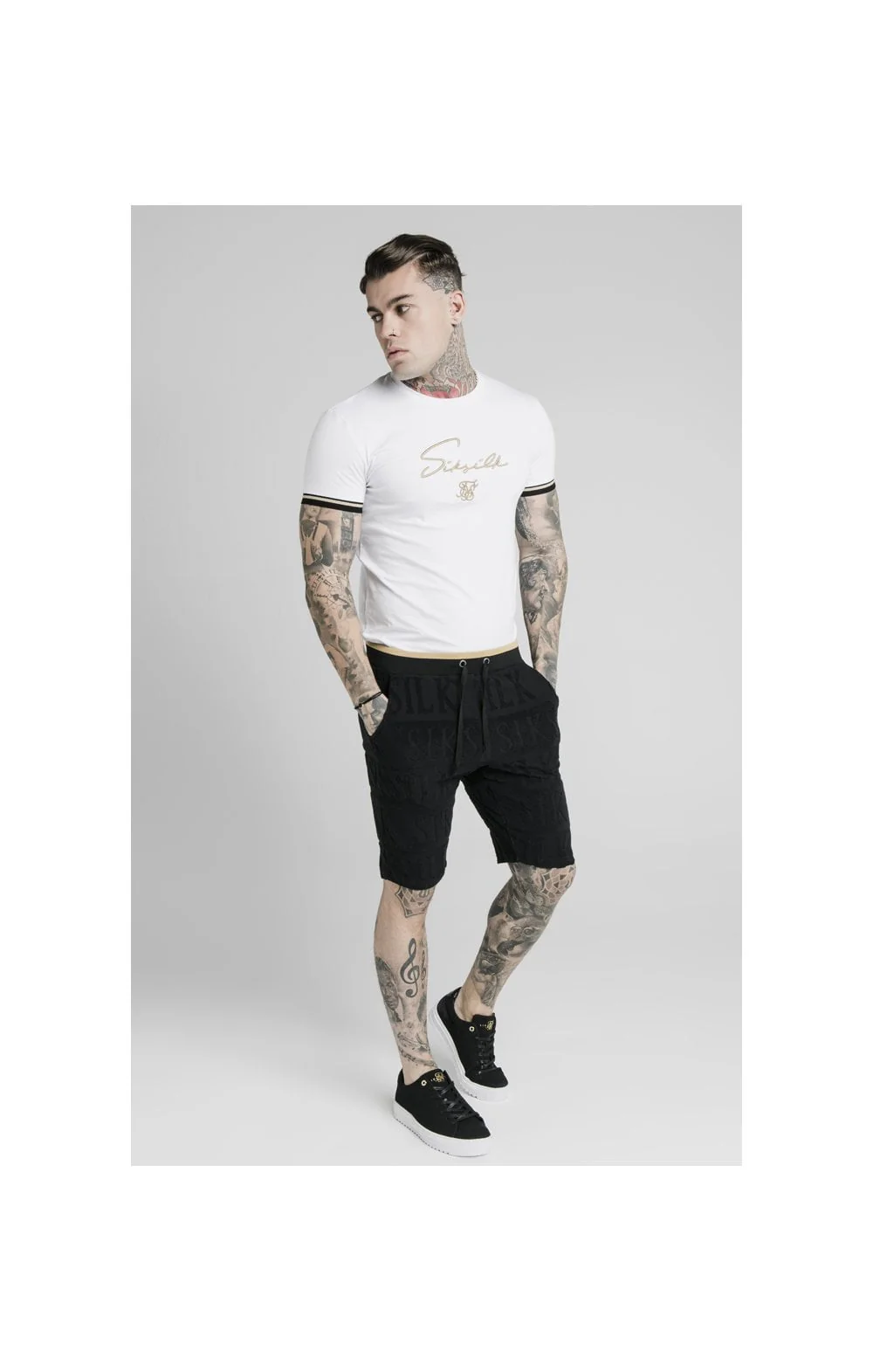 SikSilk Signature Tee - White & Gold - Image 3