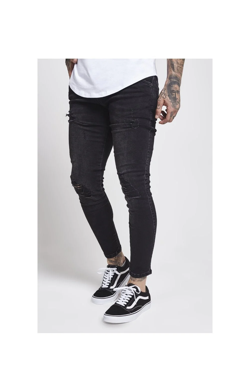 Black Washed Distressed Skinny Denim