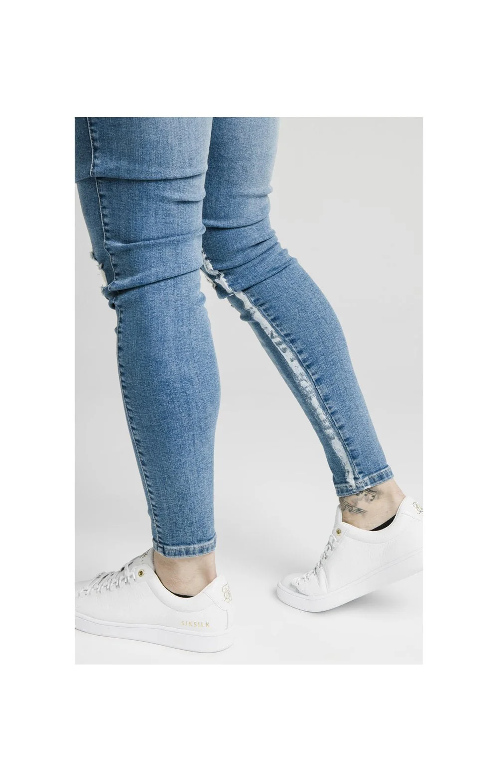 SikSilk Skinny Distressed Paint Stripe Jeans - Midstone & White - Image 2