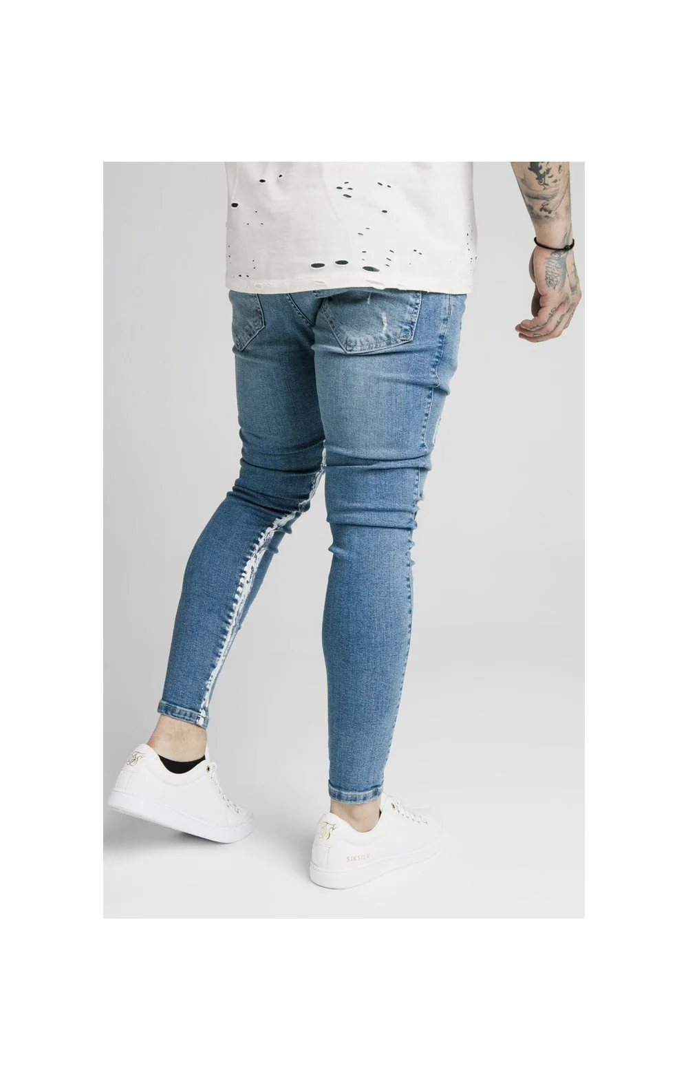 SikSilk Skinny Distressed Paint Stripe Jeans - Midstone & White - Image 3