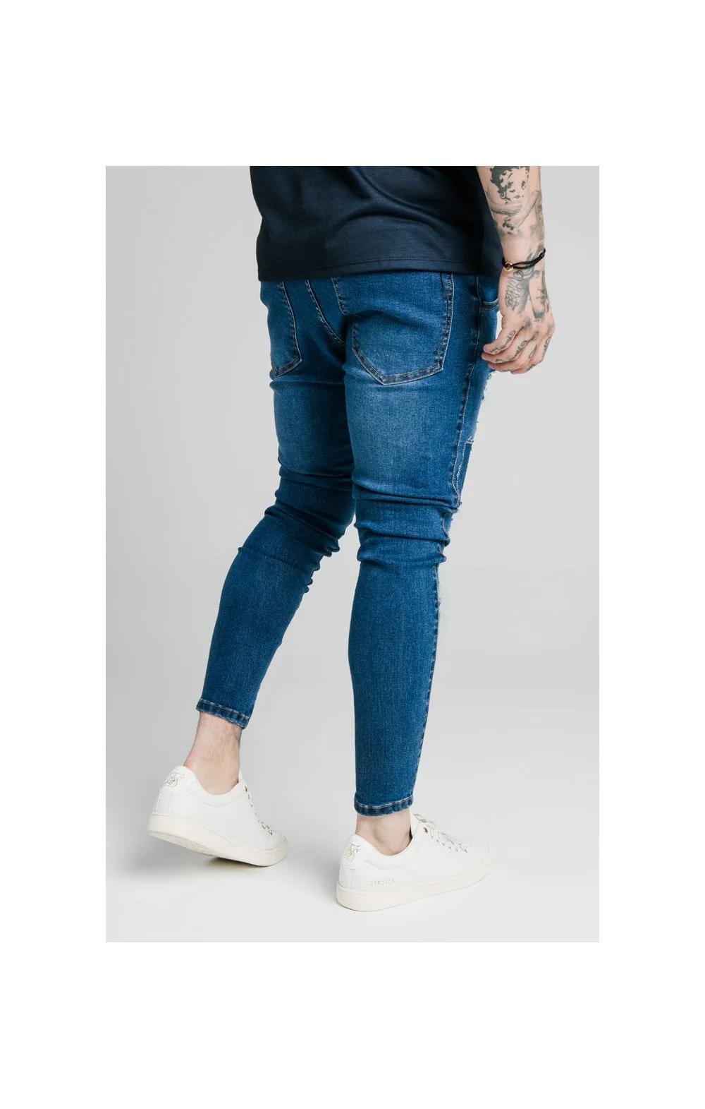 SikSilk Skinny Distressed Patch Jeans - Midstone - Image 3