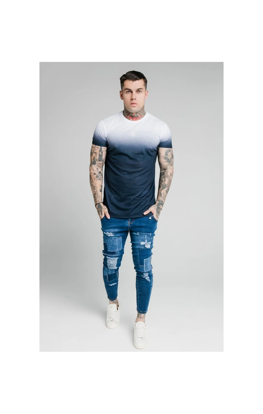 SikSilk Skinny Distressed Patch Jeans - Midstone - Image 4