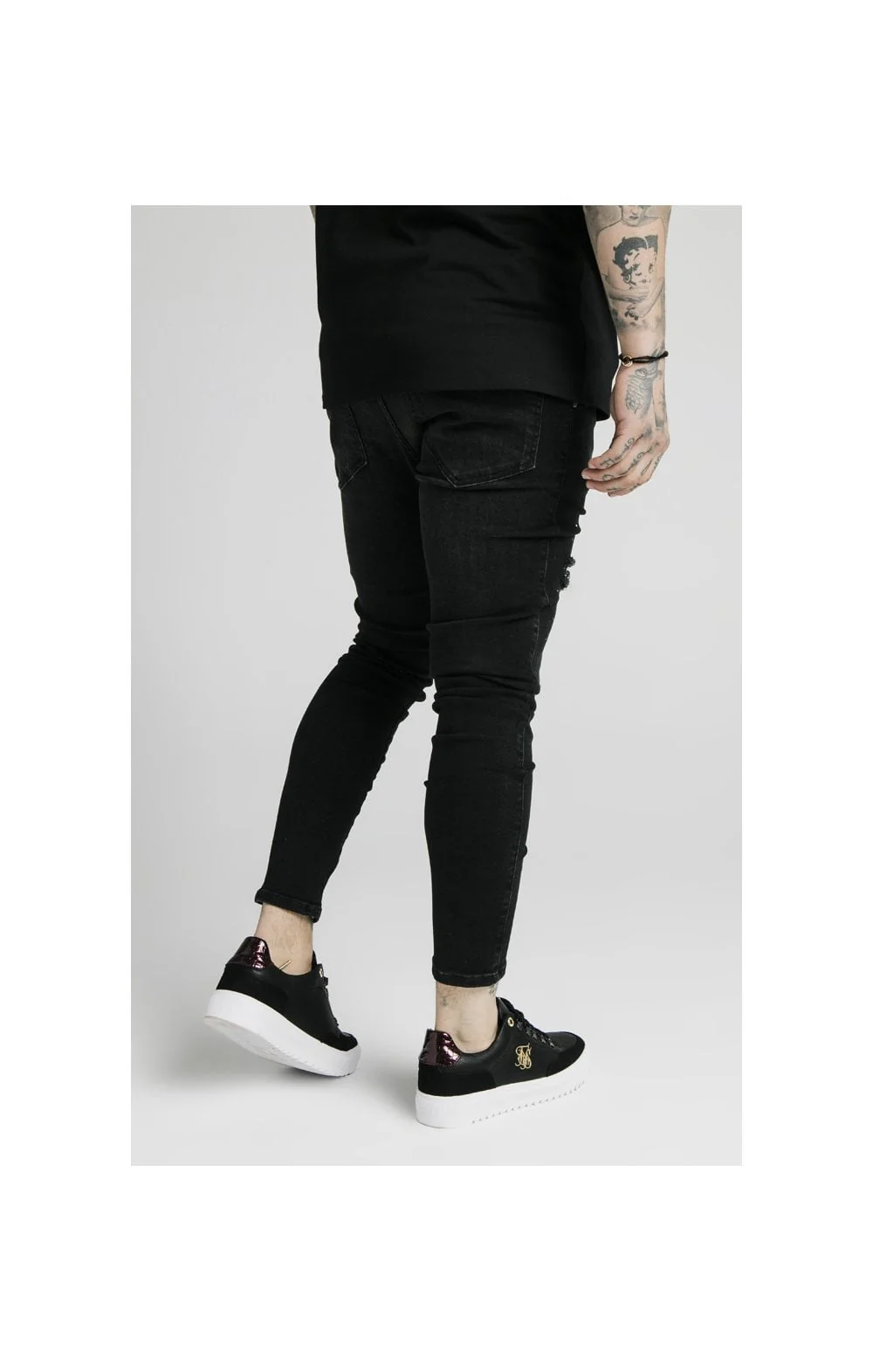 SikSilk Skinny Distressed Riot Jeans – Black - Image 3