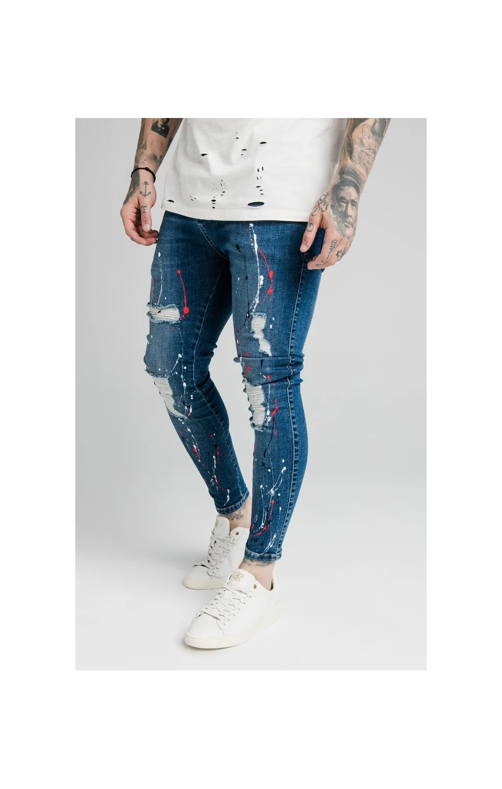 SikSilk Skinny Distressed Riot Jeans - Midstone