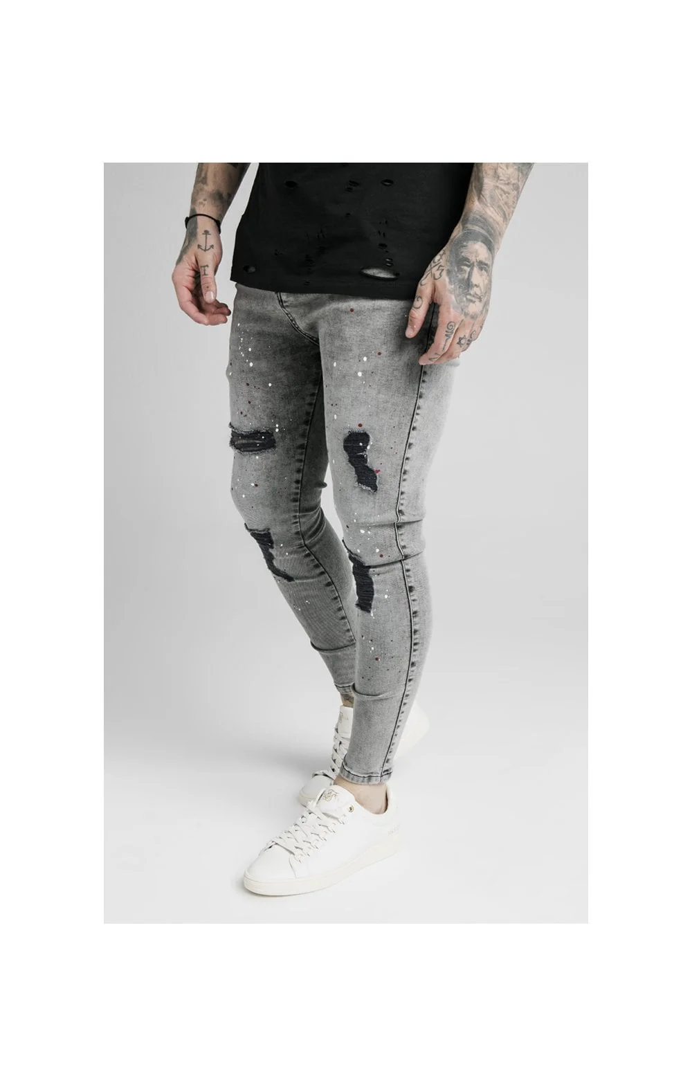 SikSilk Skinny Distressed Riot Jeans - Snow Wash