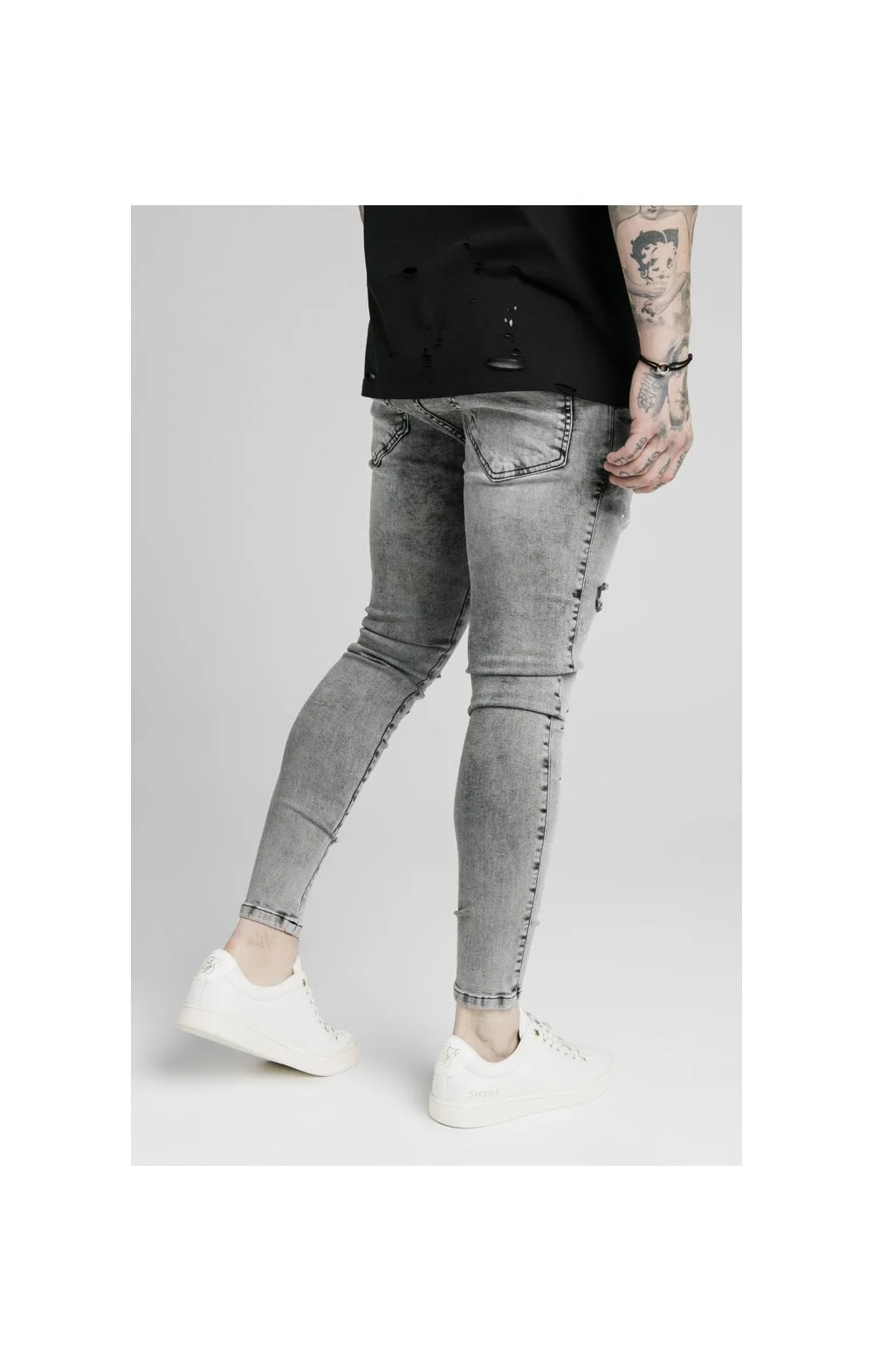 SikSilk Skinny Distressed Riot Jeans - Snow Wash - Image 3