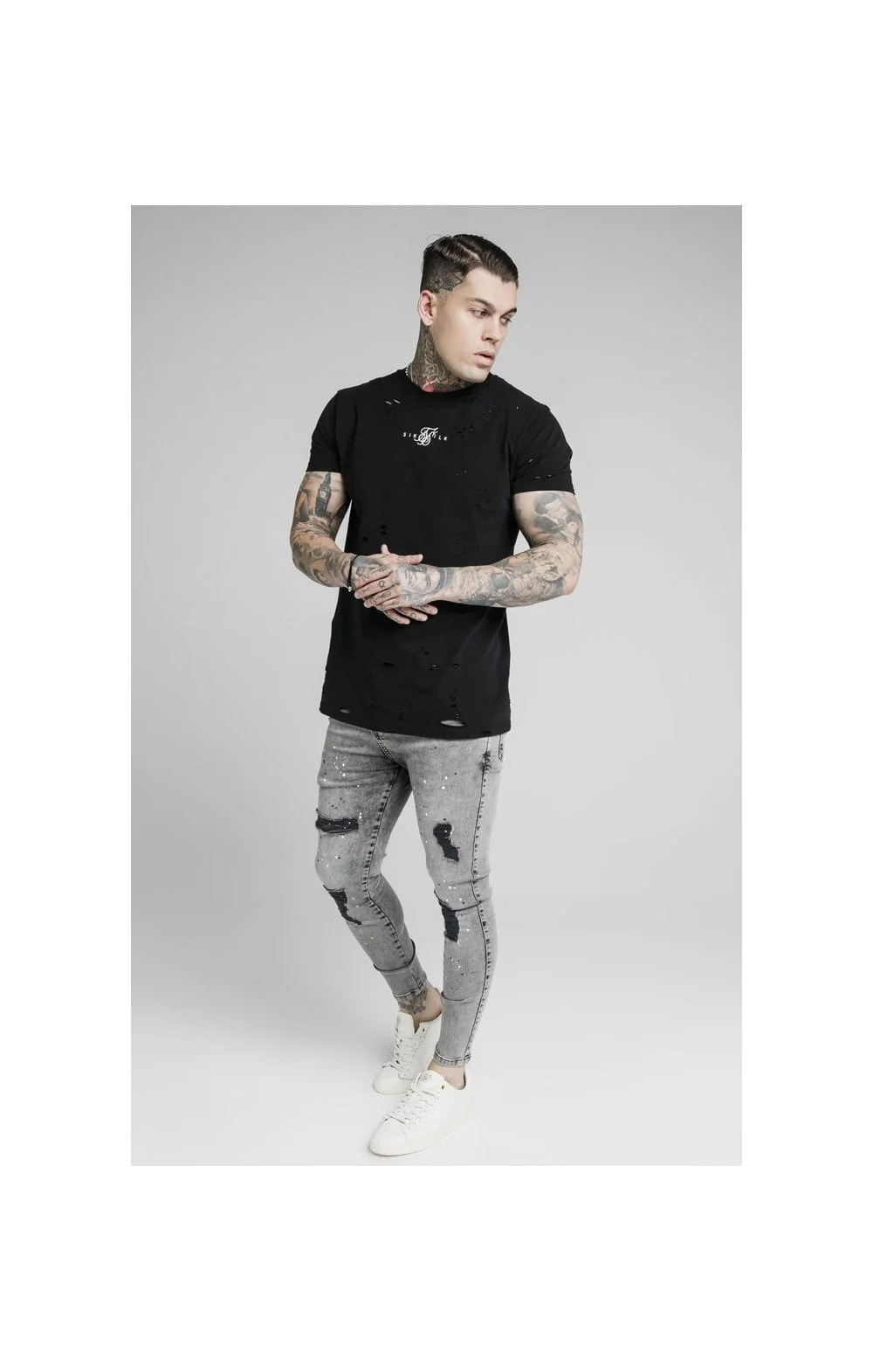 SikSilk Skinny Distressed Riot Jeans - Snow Wash - Image 4