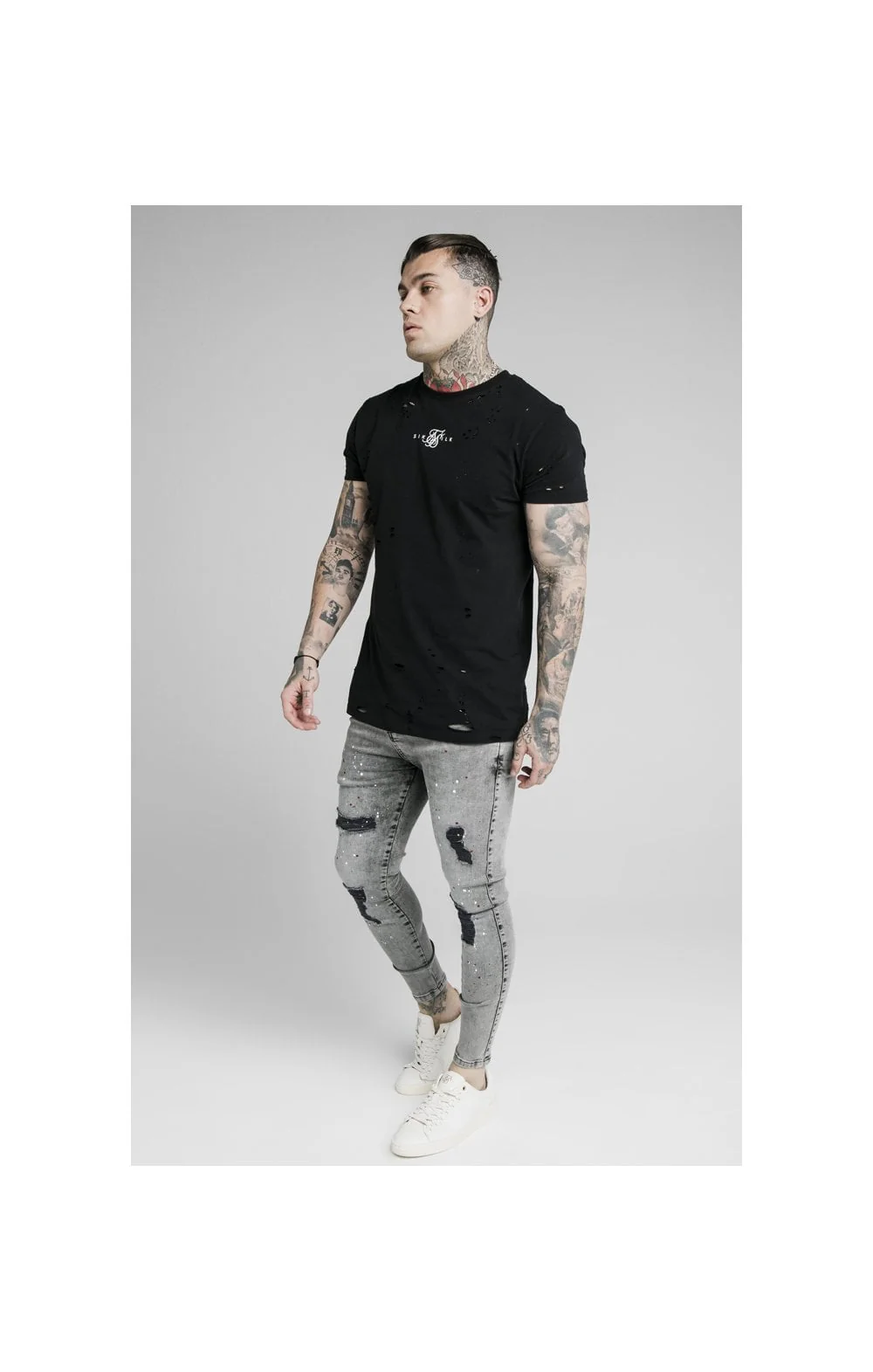 SikSilk Skinny Distressed Riot Jeans - Snow Wash - Image 5