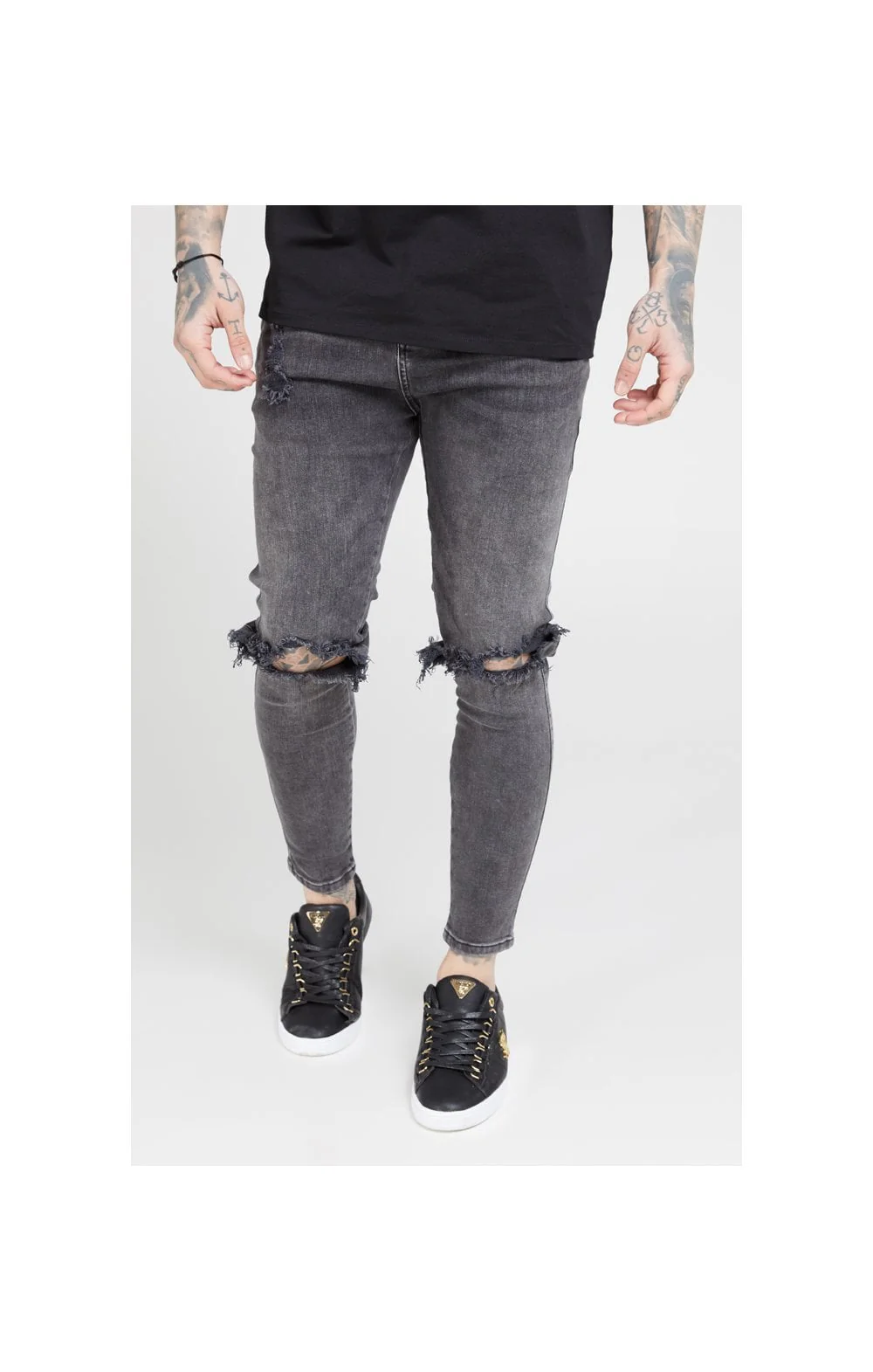 SikSilk Skinny Distressed Slice Knee Denims - Dark Grey - Image 2
