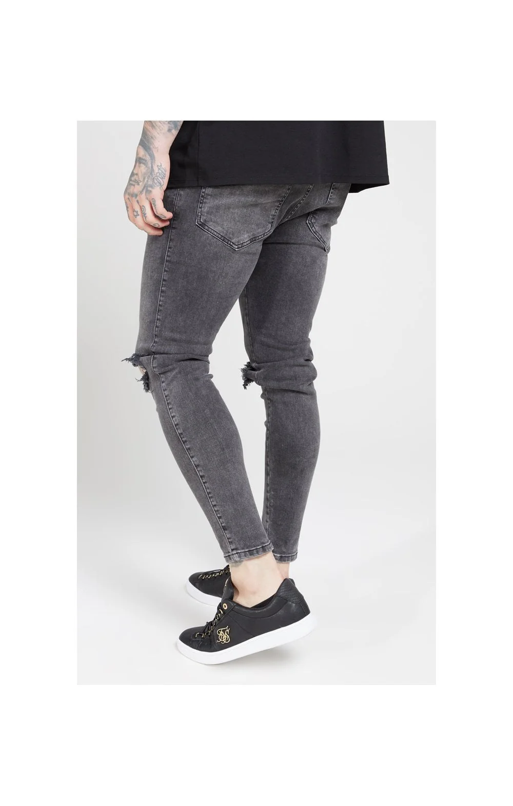 SikSilk Skinny Distressed Slice Knee Denims - Dark Grey - Image 3