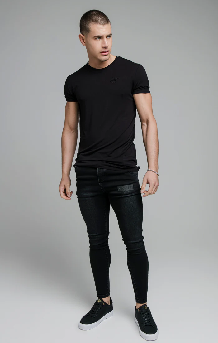 SikSilk Skinny Embossed Print Jeans - Black - Image 2