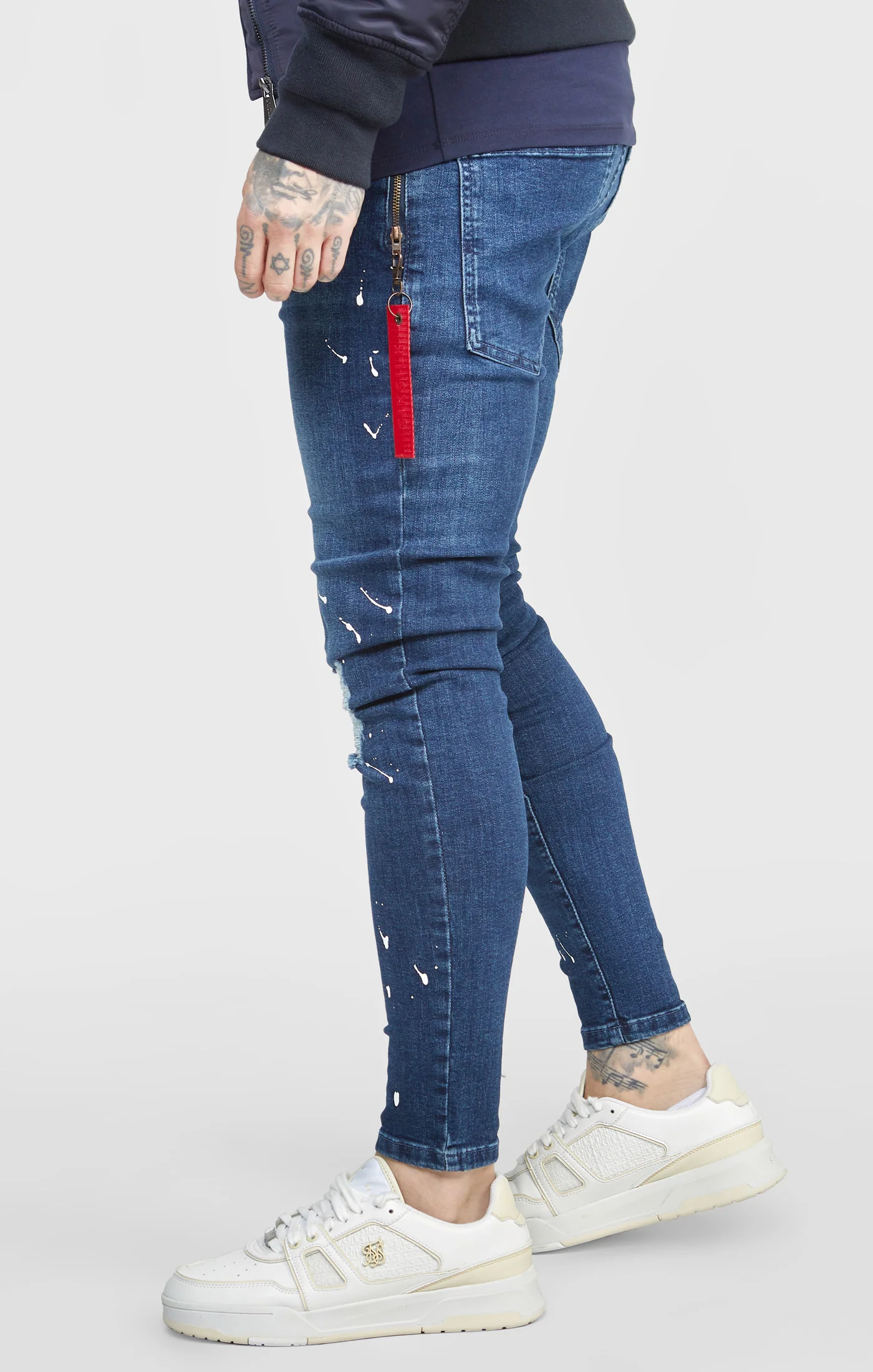 SikSilk Skinny Fit Flight Denims - Bleached Blue - Image 2