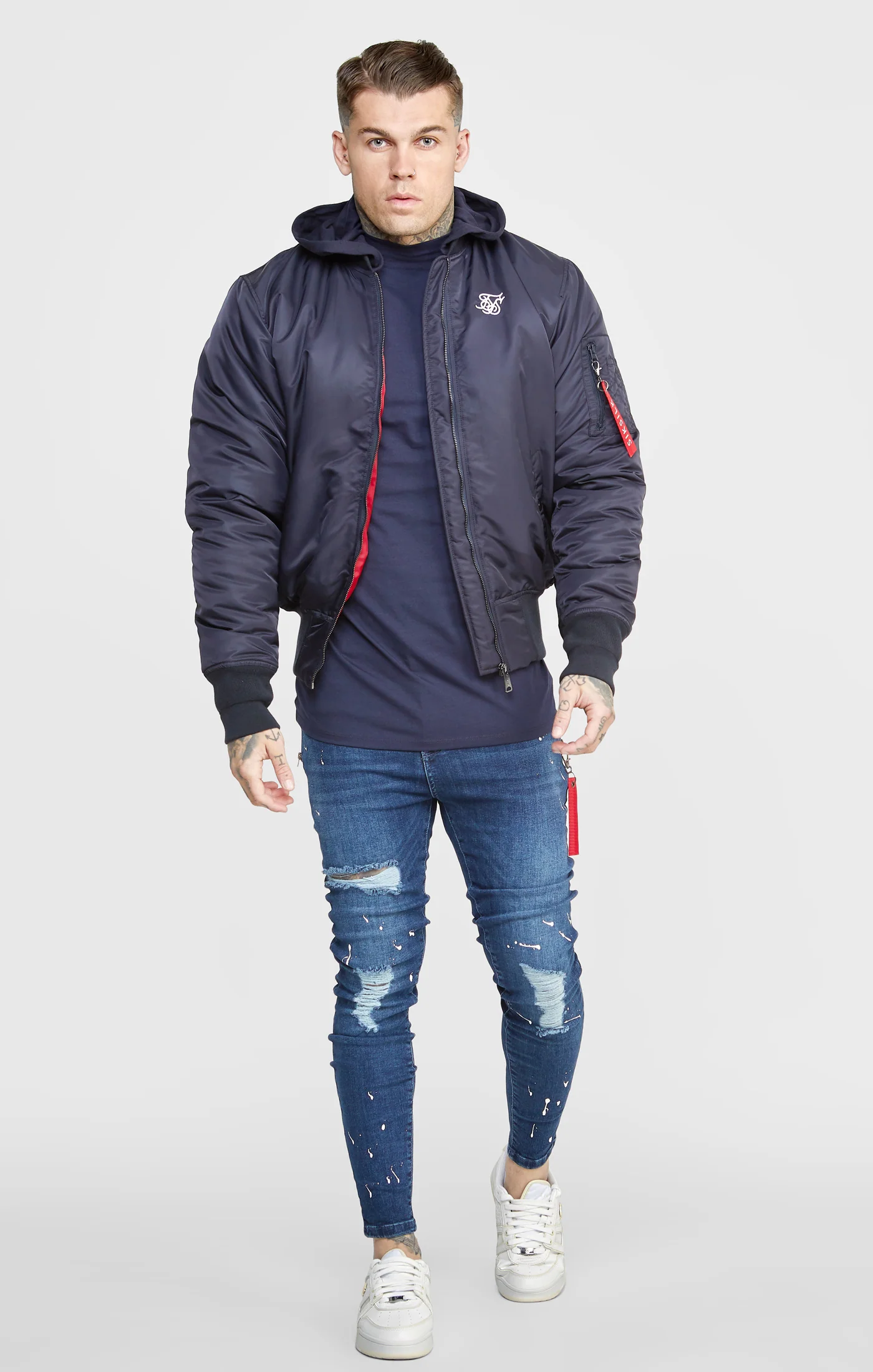 SikSilk Skinny Fit Flight Denims - Bleached Blue - Image 3