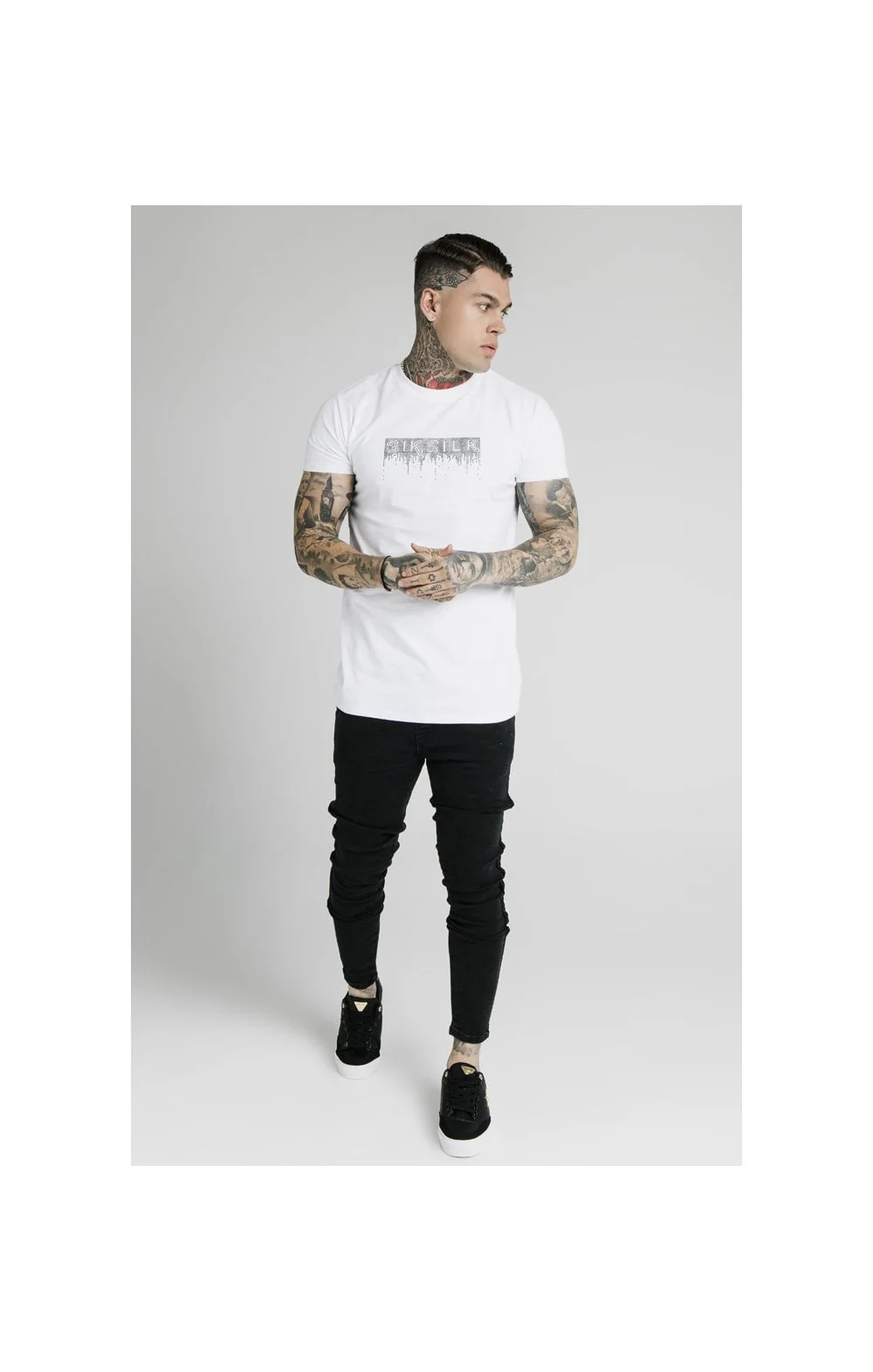 SikSilk Skinny Velour Stripe Jeans – Black - Image 6