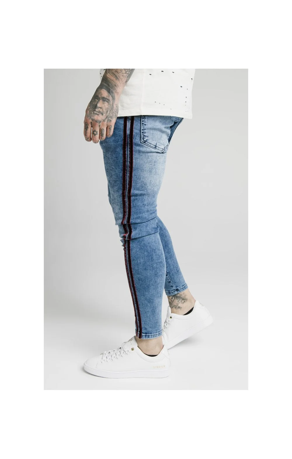 SikSilk Skinny Velour Stripe Jeans - Midstone - Image 2