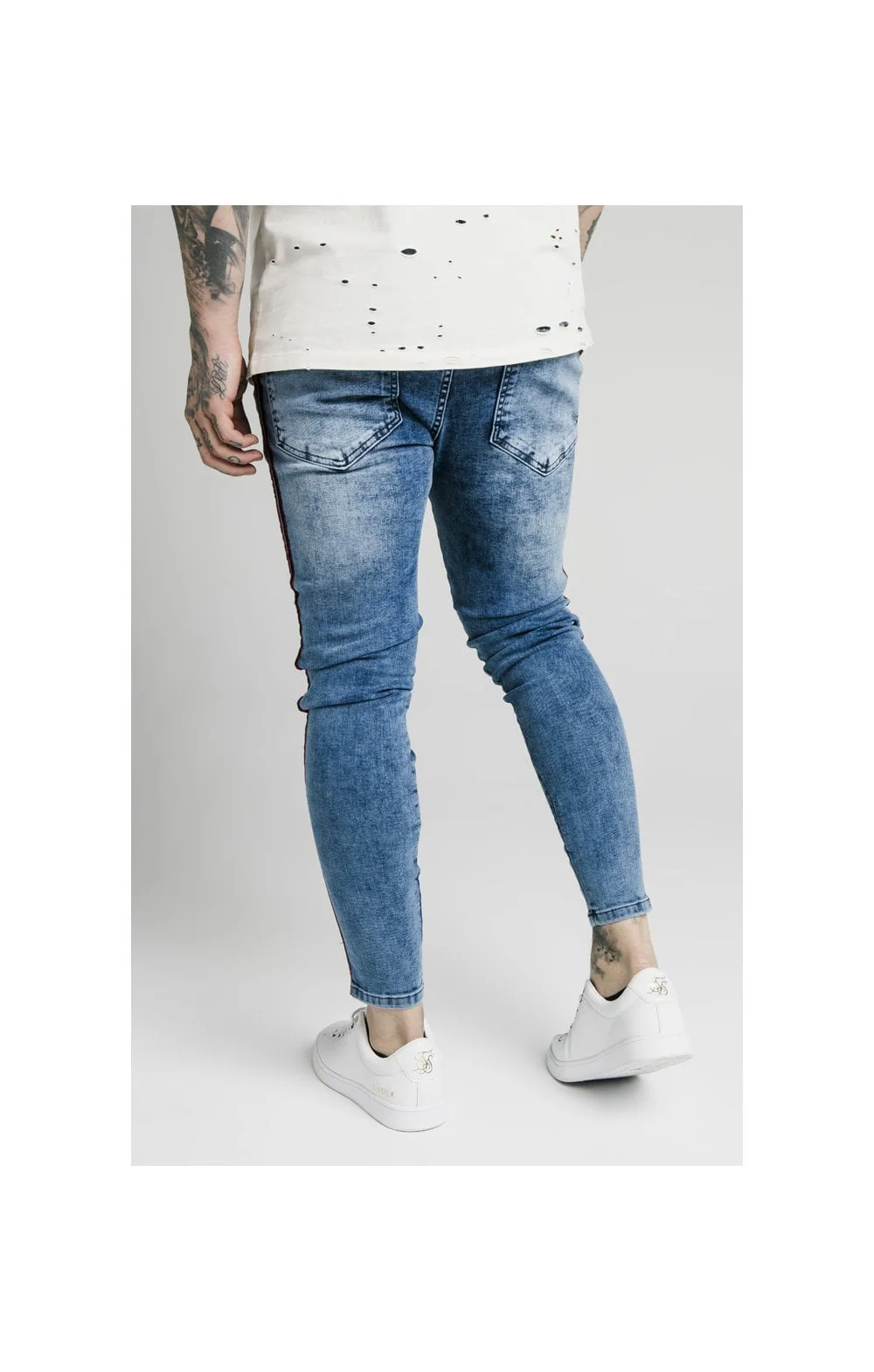 SikSilk Skinny Velour Stripe Jeans - Midstone - Image 3
