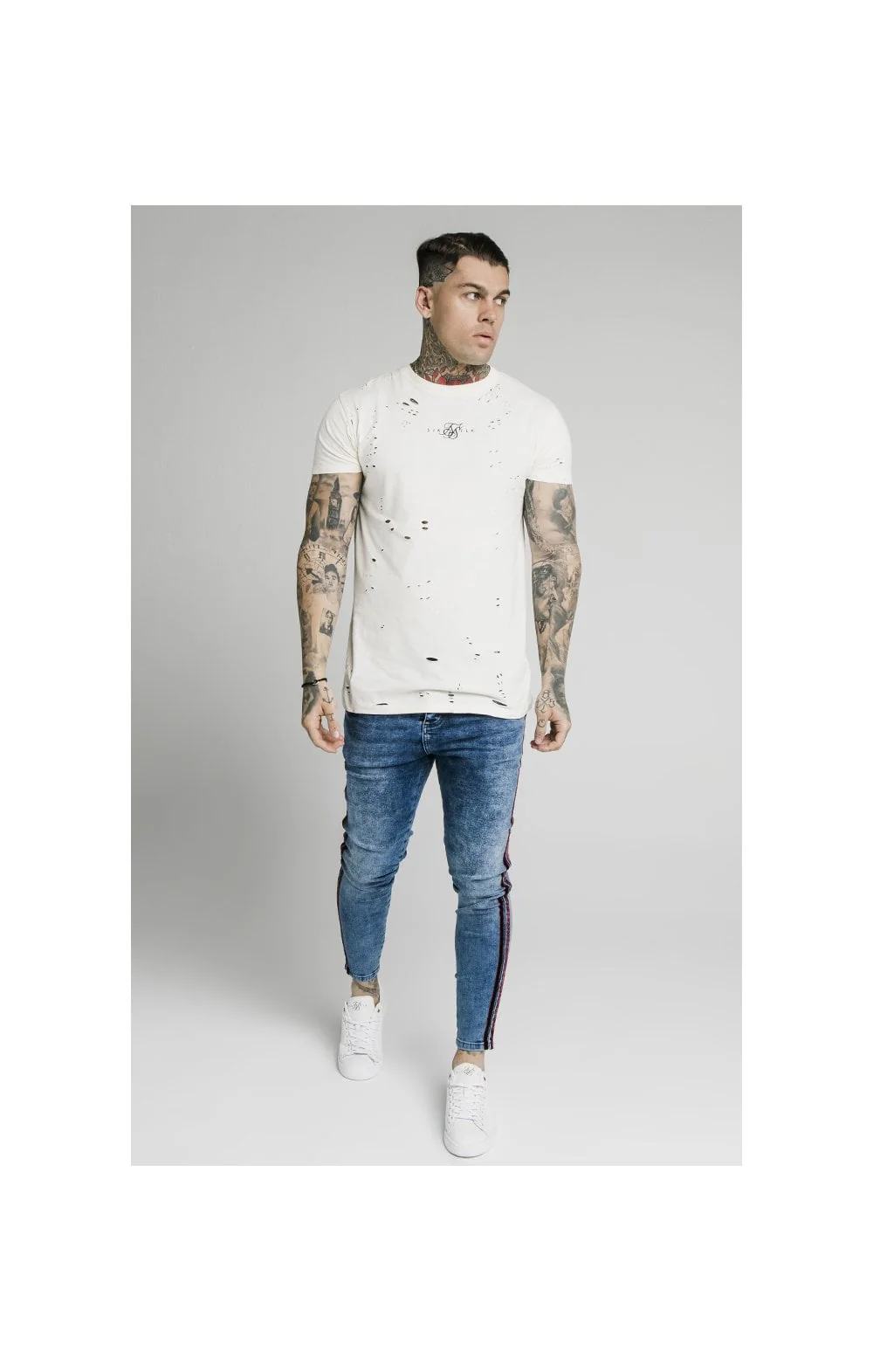 SikSilk Skinny Velour Stripe Jeans - Midstone - Image 5