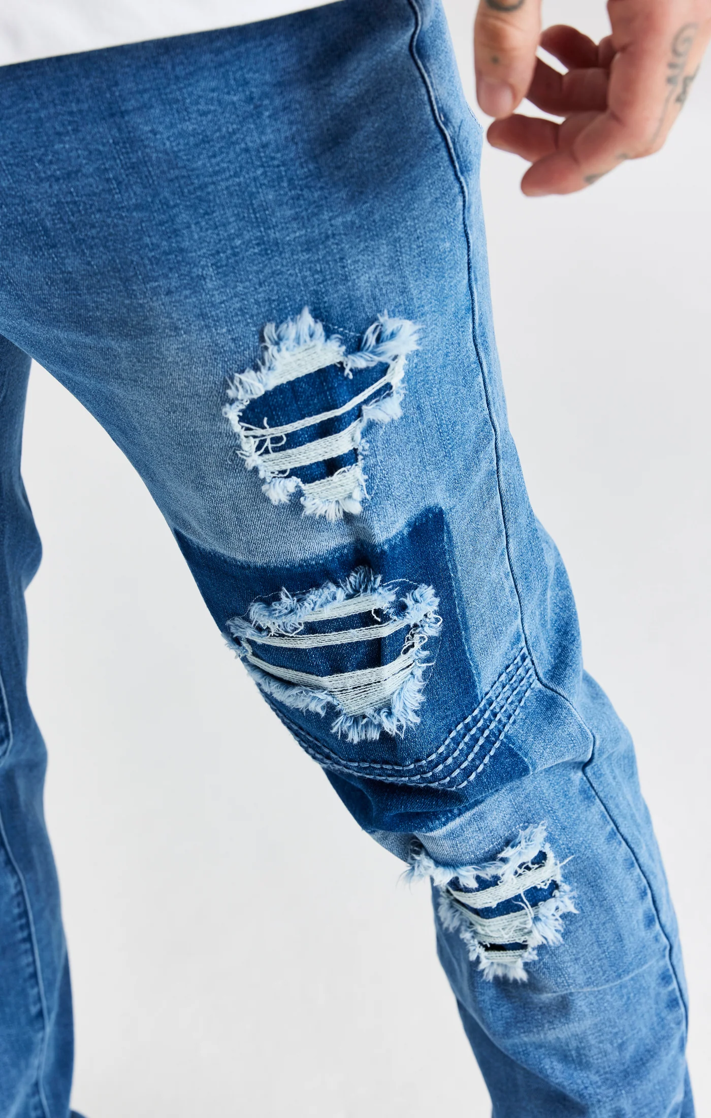Blue Patchwork Distressed Slim Denim Jean - Image 6
