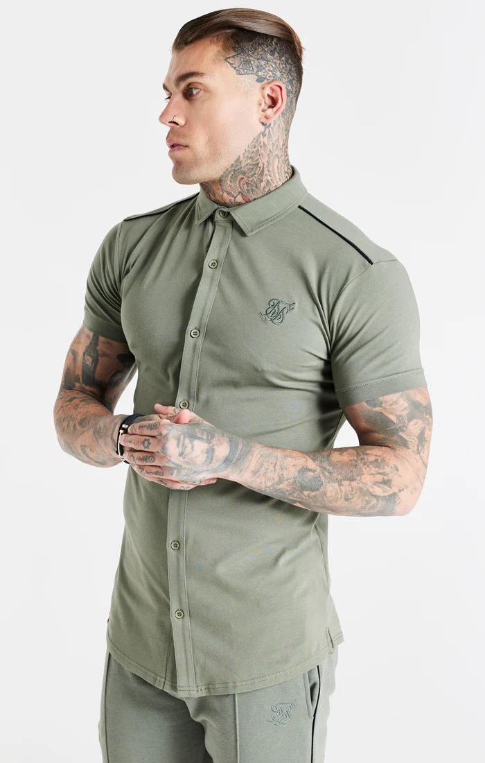 Khaki Grandad Collar Shirt - Image 2