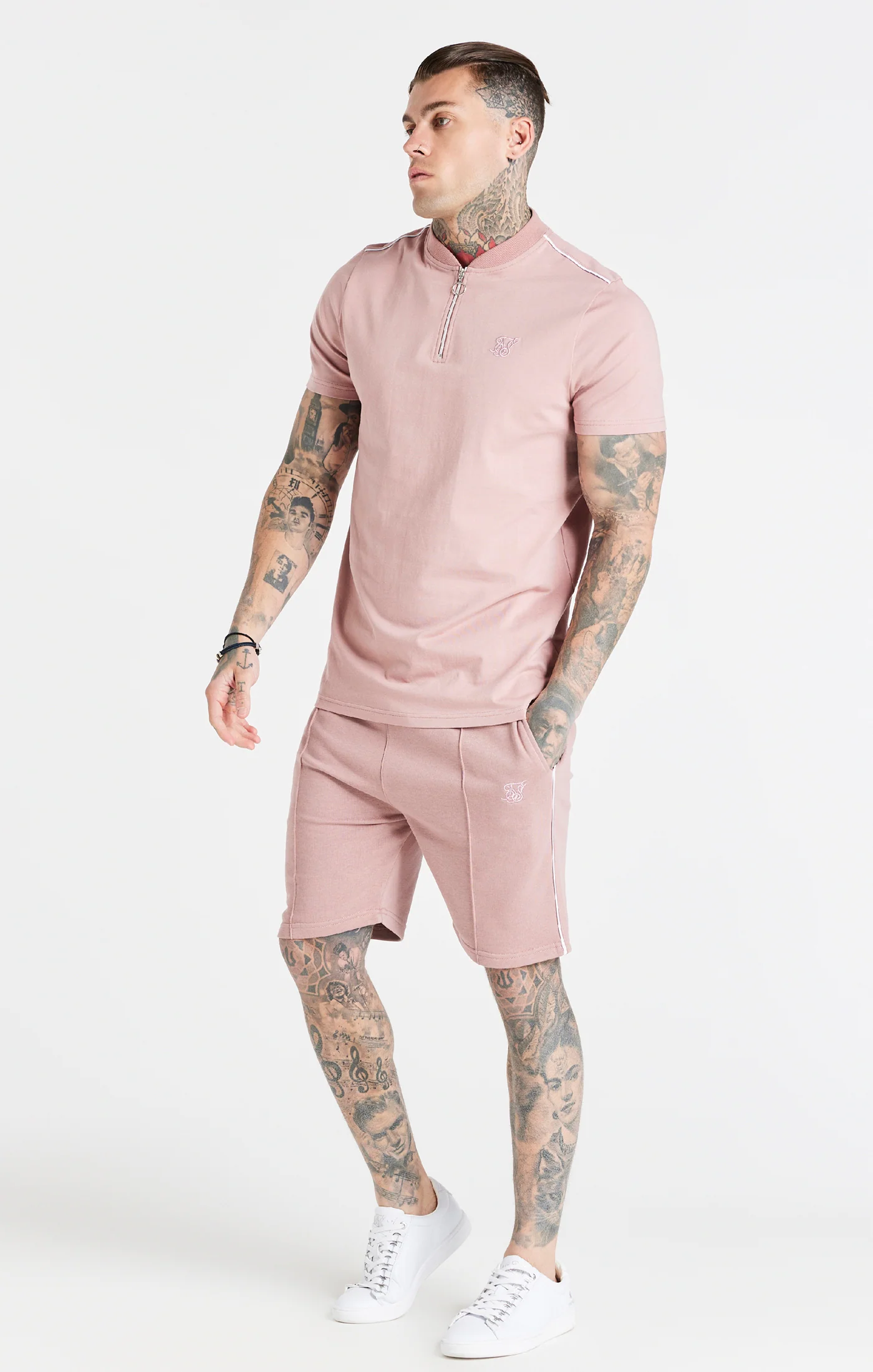 Dusty Pink Smart Baseball Collar T-Shirt - Image 4