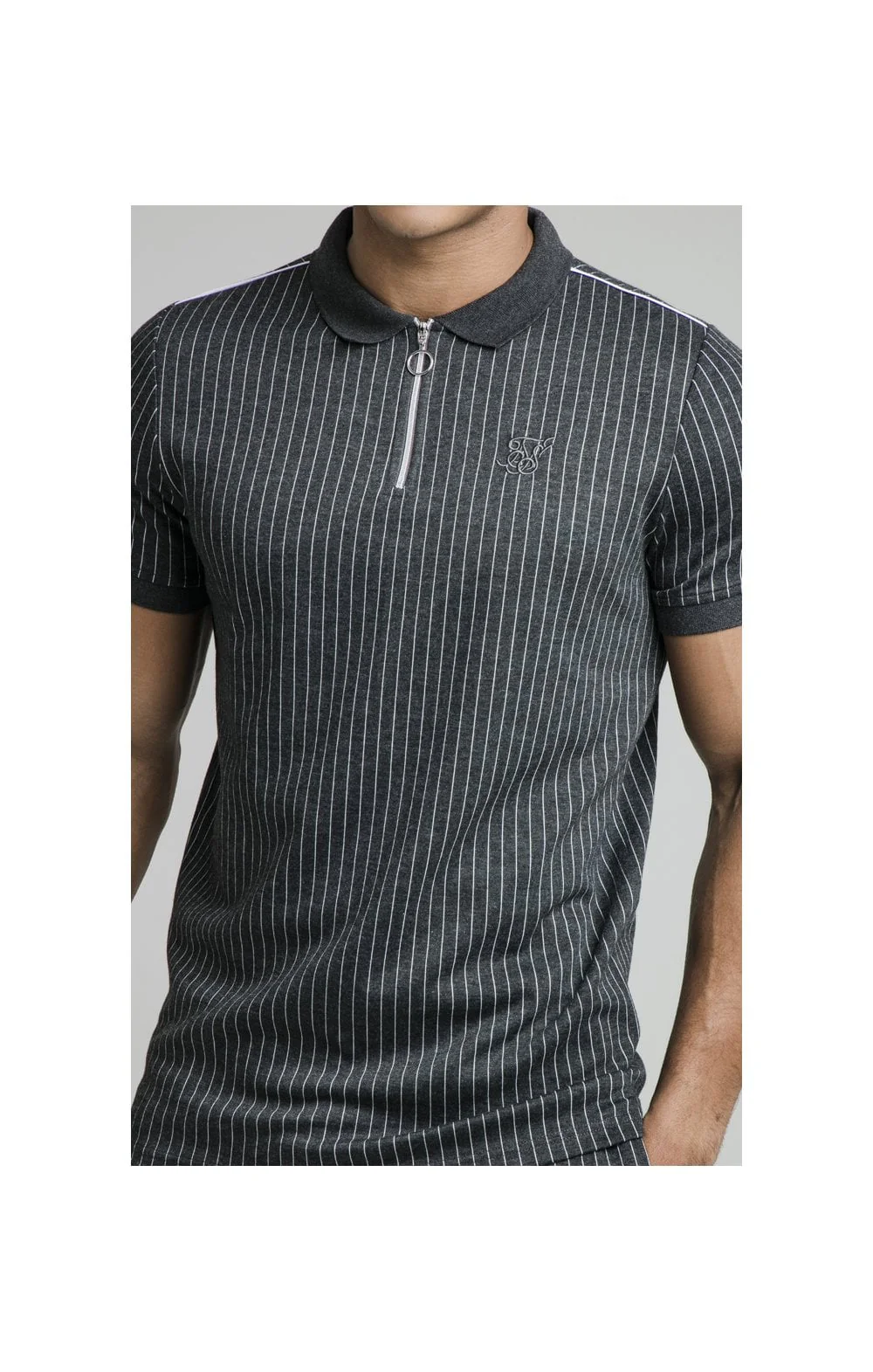 Grey Smart Pinstripe Polo Shirt - Image 2