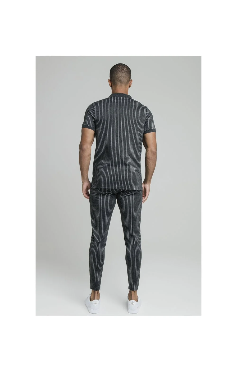 Grey Smart Pinstripe Polo Shirt - Image 5