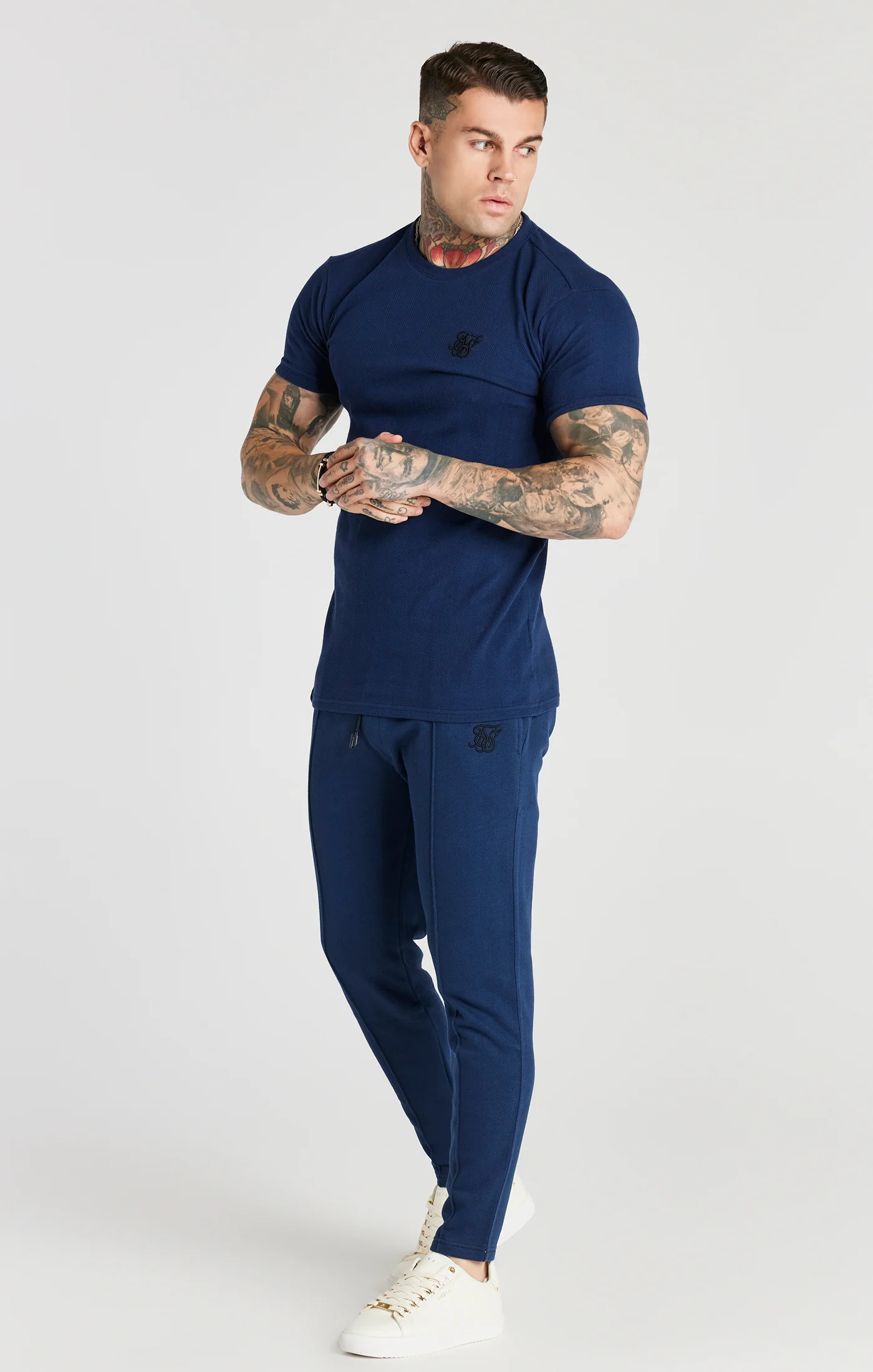 Navy Herringbone Muscle Fit T-Shirt - Image 2