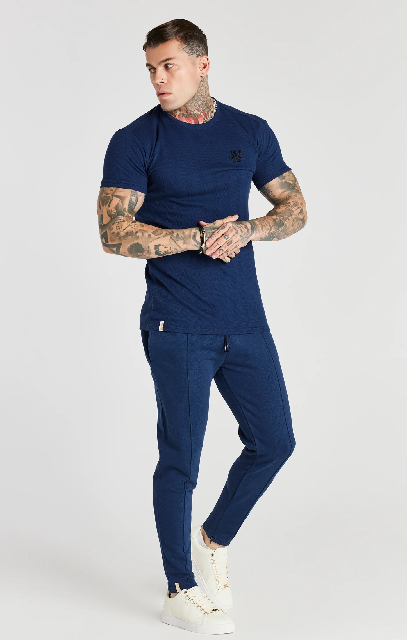 Navy Herringbone Muscle Fit T-Shirt - Image 3