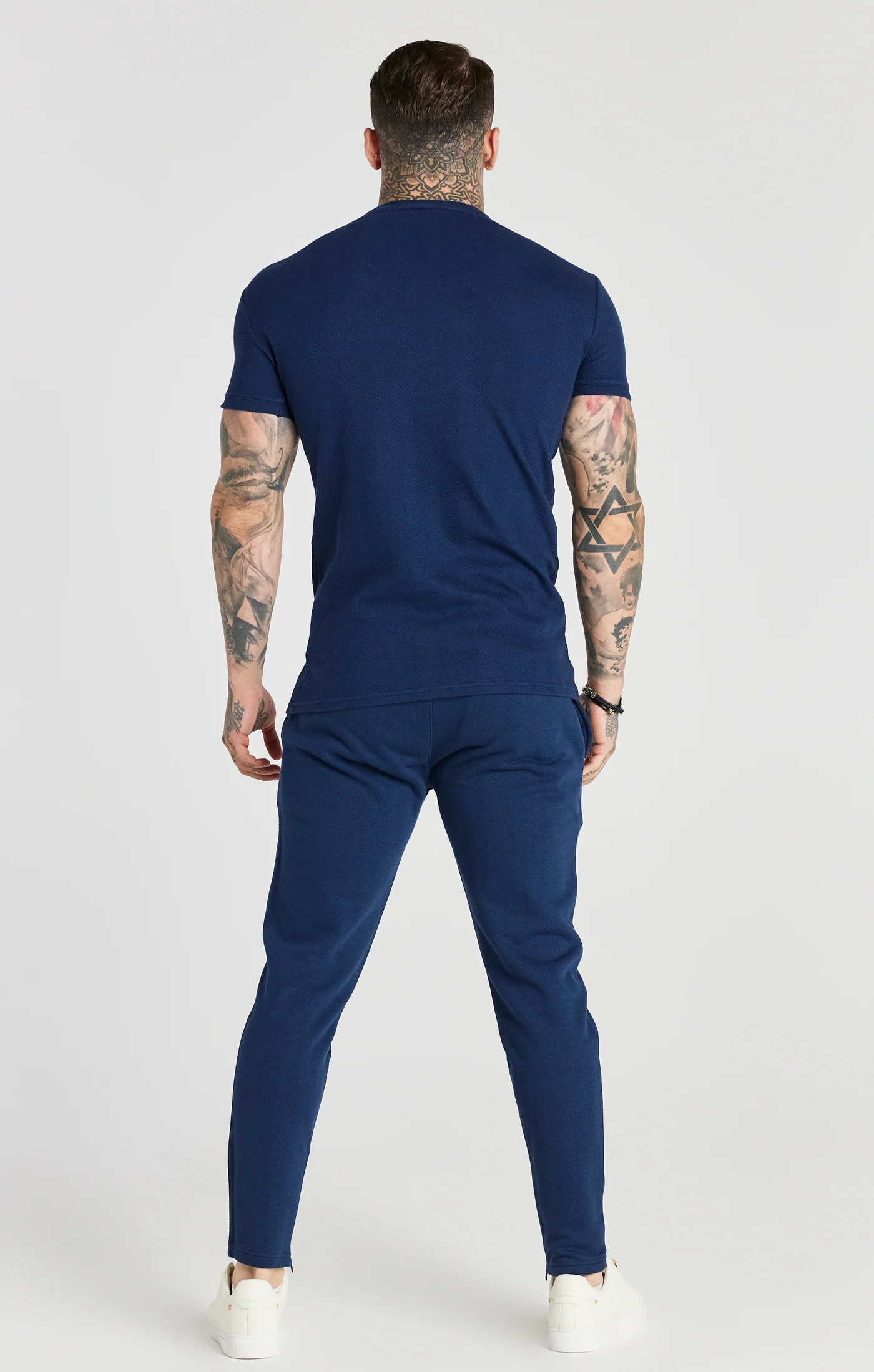 Navy Herringbone Muscle Fit T-Shirt - Image 4