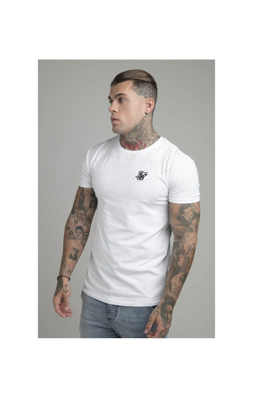 SikSilk Speckle Gym Tee - White & Pink
