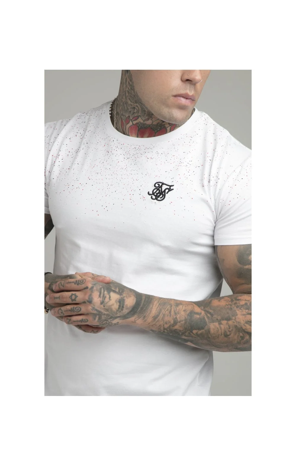 SikSilk Speckle Gym Tee - White & Pink - Image 2