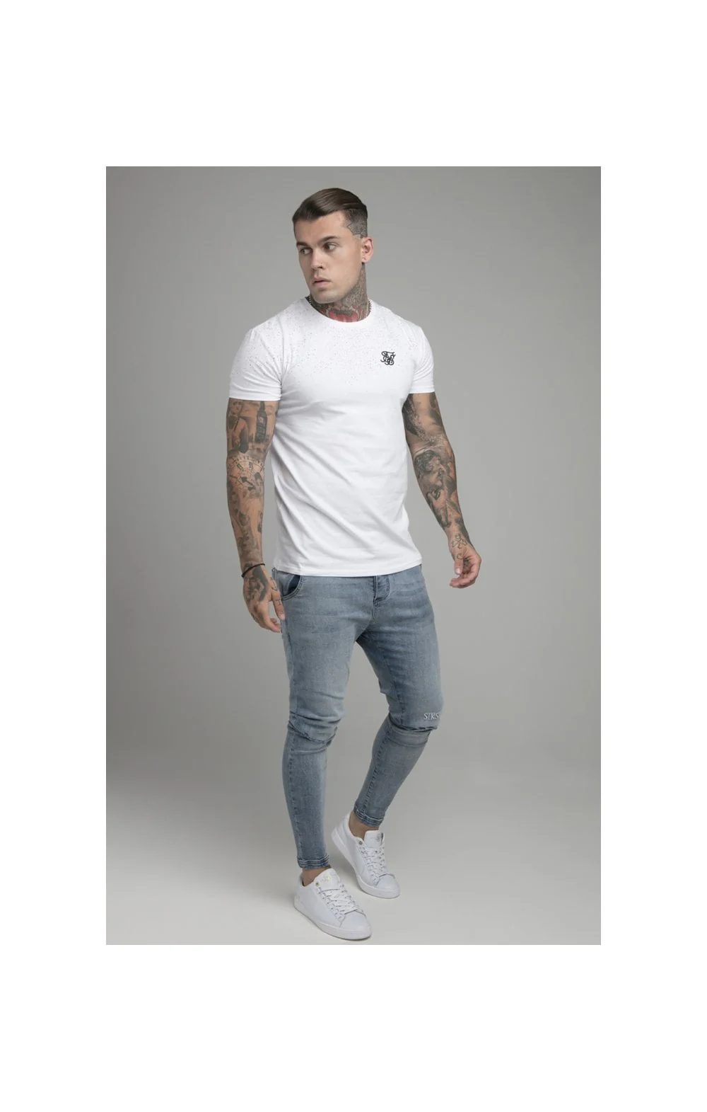 SikSilk Speckle Gym Tee - White & Pink - Image 3