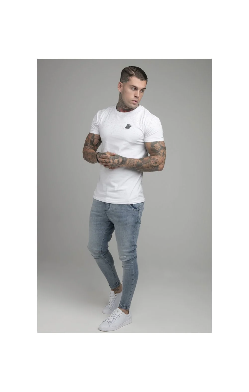 SikSilk Speckle Gym Tee - White & Pink - Image 4