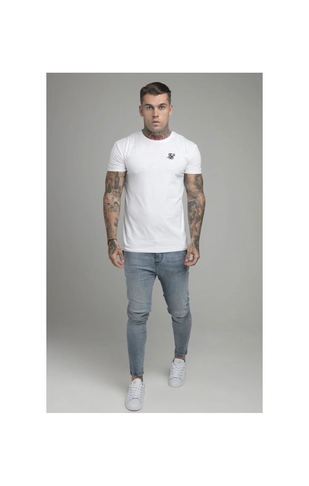 SikSilk Speckle Gym Tee - White & Pink - Image 5