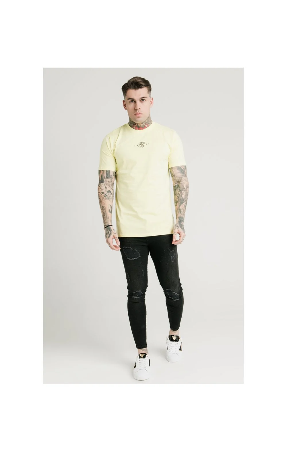 SikSilk Square Hem Standard Tee - Washed Yellow - Image 3