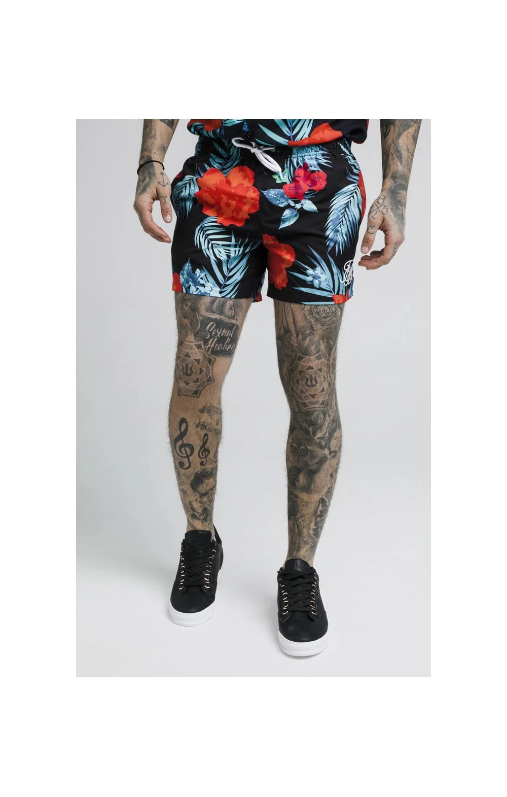 SikSilk Standard Swim Shorts – Black,Red & Teal - Image 2