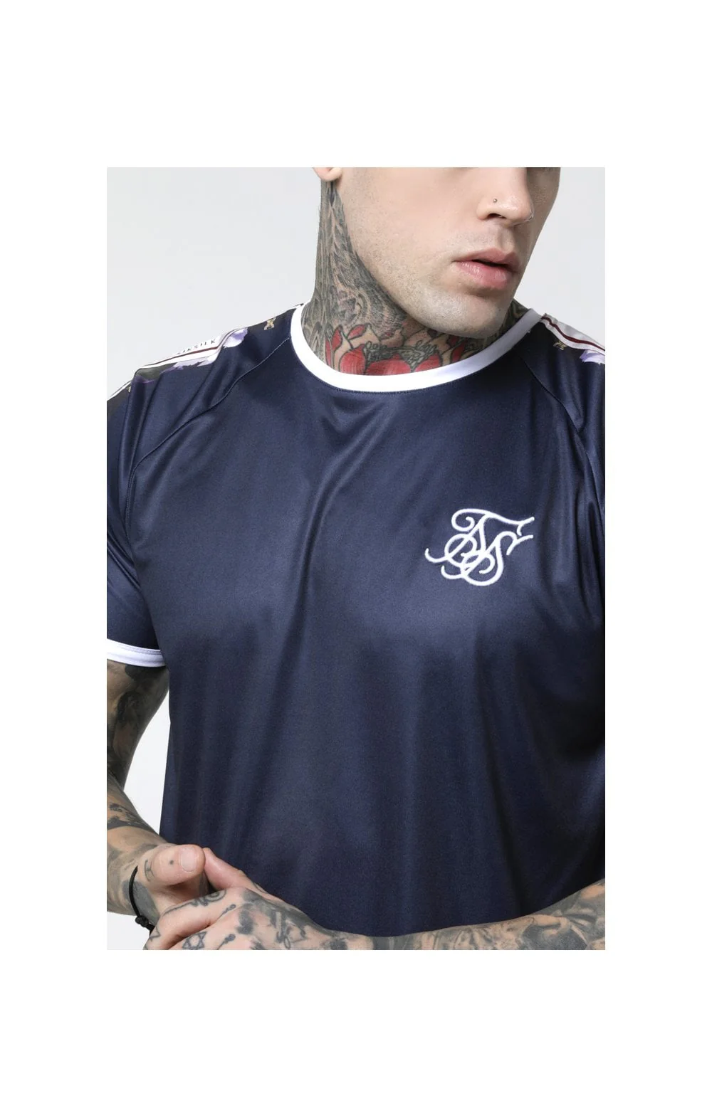 SikSilk Starlite Raglan Curved Hem Tape Tee - Navy