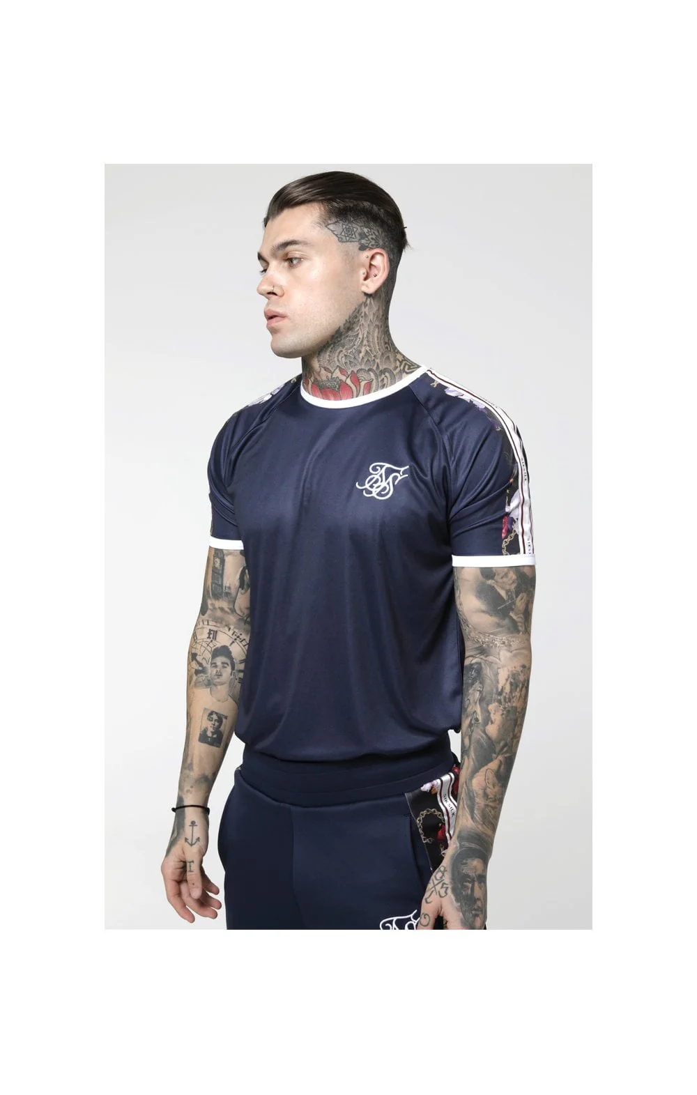 SikSilk Starlite Raglan Curved Hem Tape Tee - Navy - Image 2