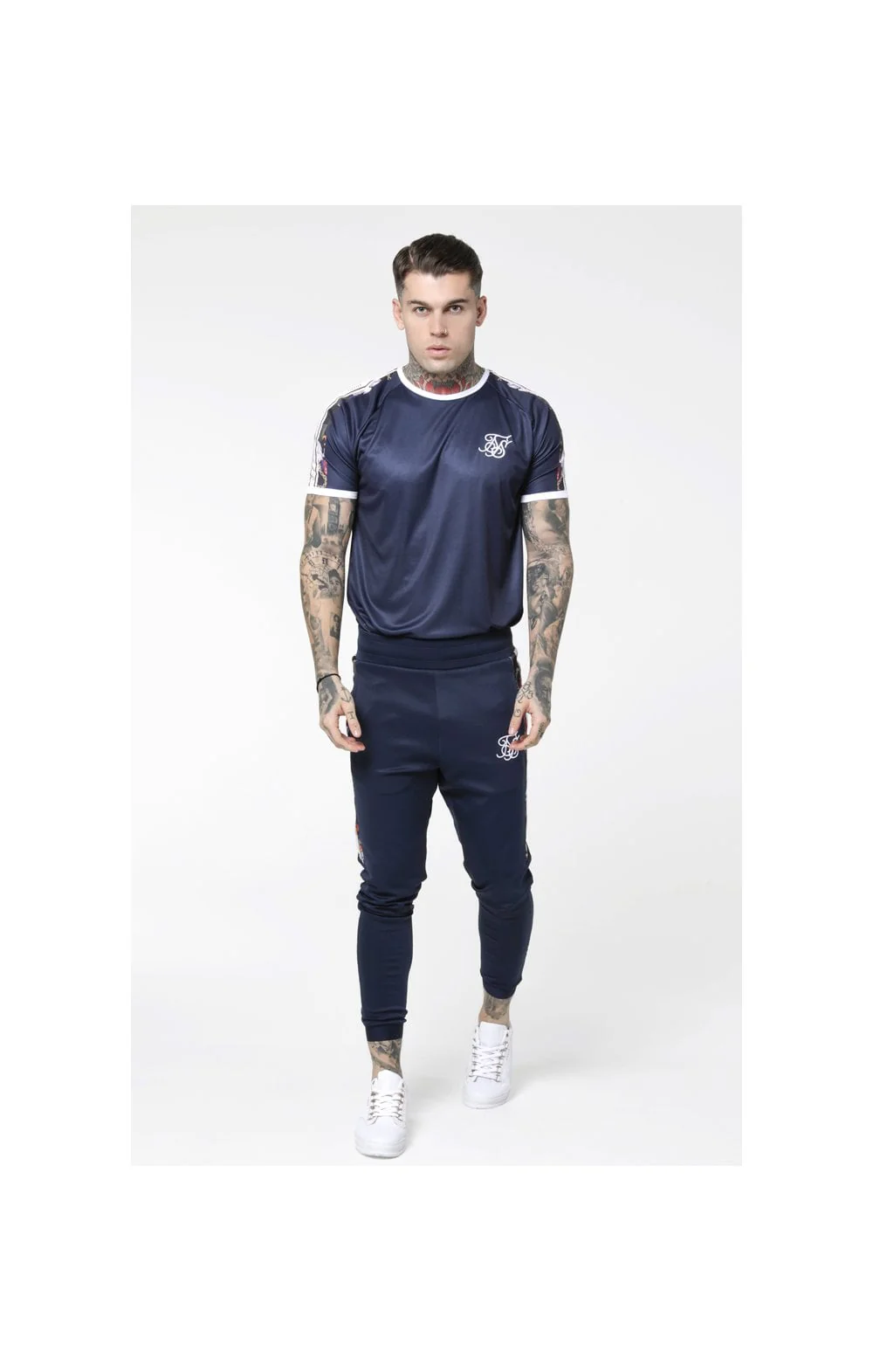 SikSilk Starlite Raglan Curved Hem Tape Tee - Navy - Image 3