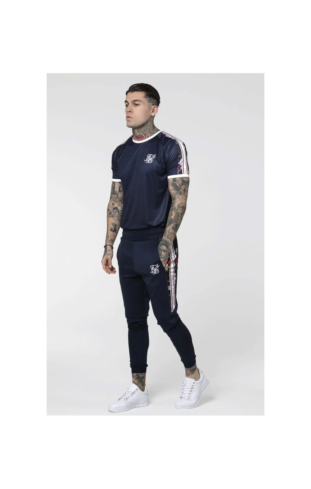 SikSilk Starlite Raglan Curved Hem Tape Tee - Navy - Image 4