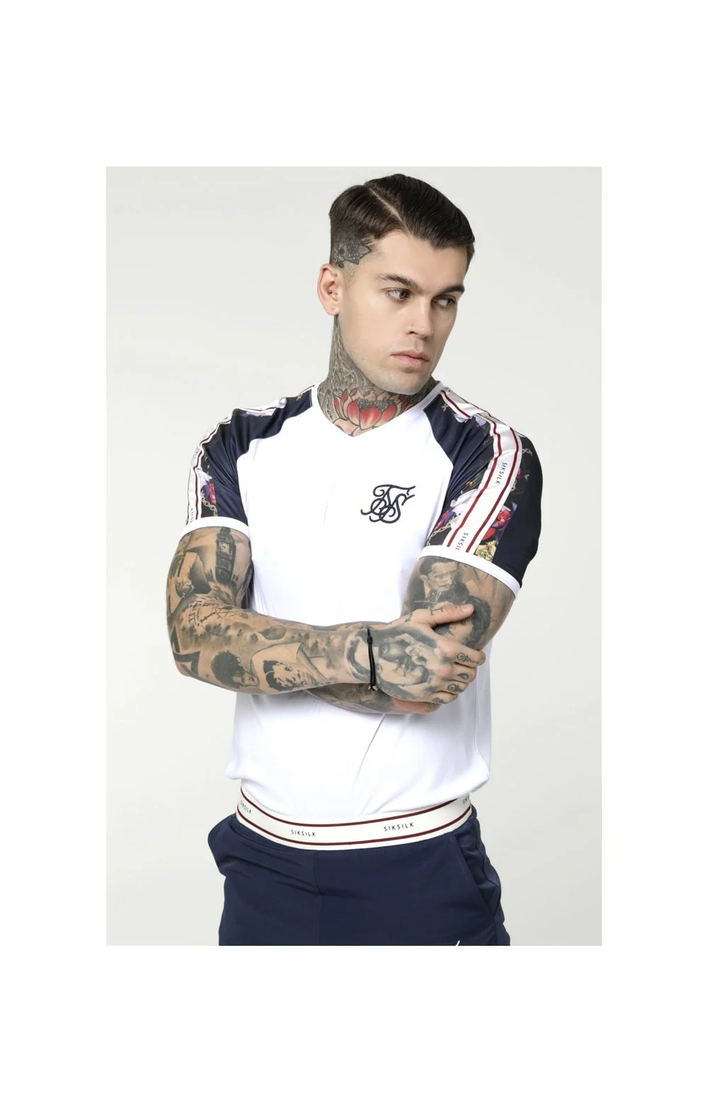 SikSilk Starlite Raglan Tape Tee - Navy & White - Image 2