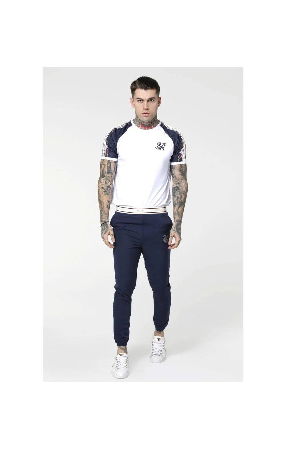 SikSilk Starlite Raglan Tape Tee - Navy & White - Image 3