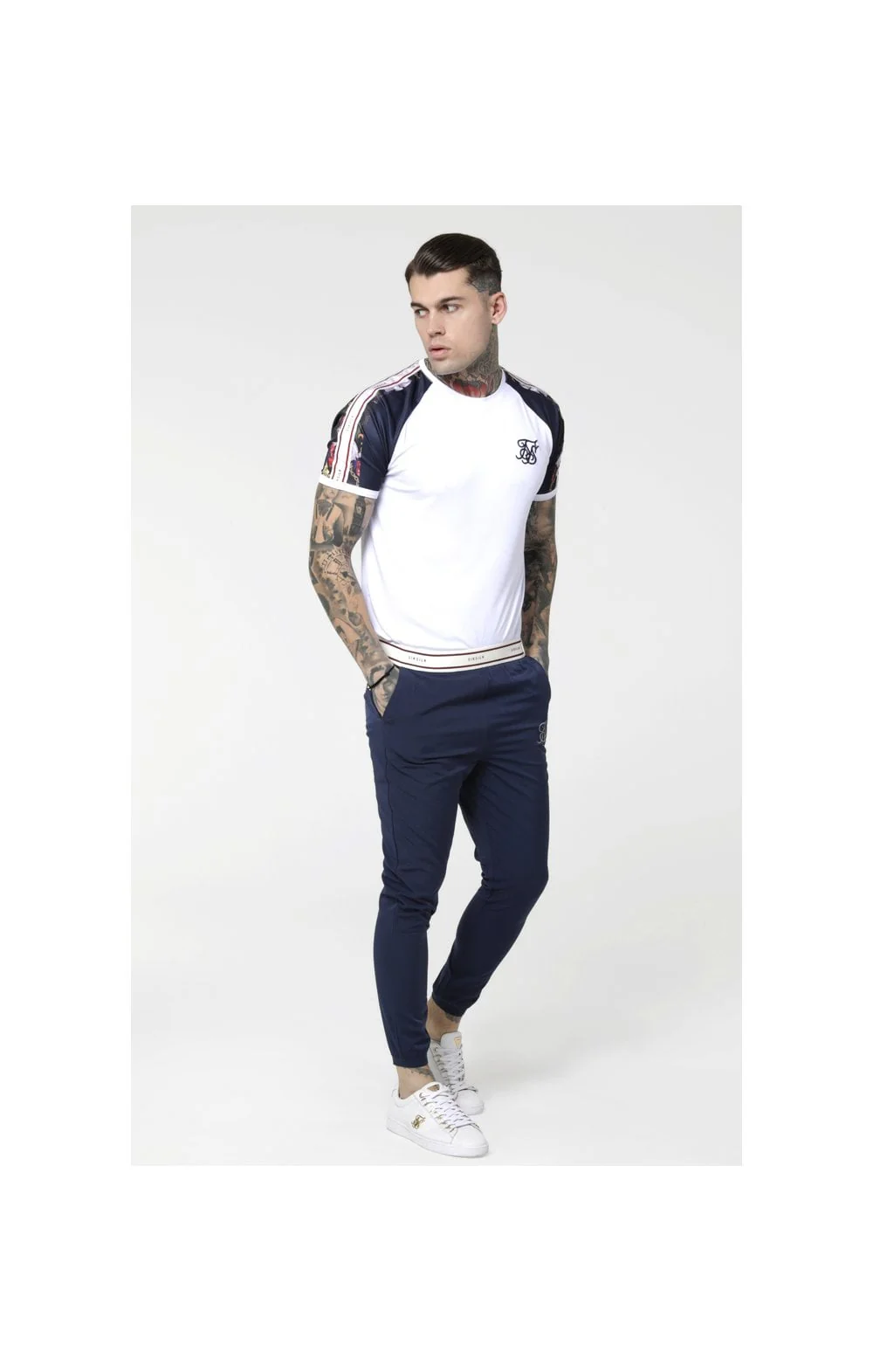 SikSilk Starlite Raglan Tape Tee - Navy & White - Image 4
