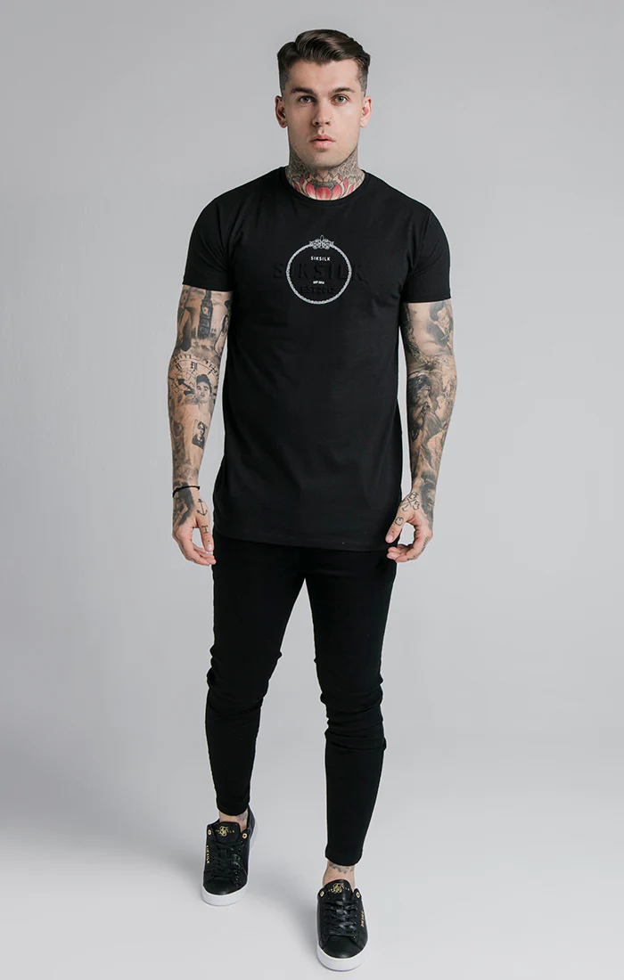 SikSilk Straight Hem Chain Print Box Tee - Black - Image 3