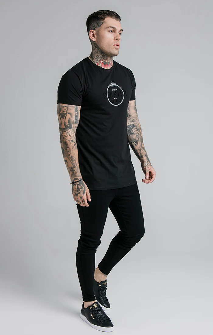 SikSilk Straight Hem Chain Print Box Tee - Black - Image 4
