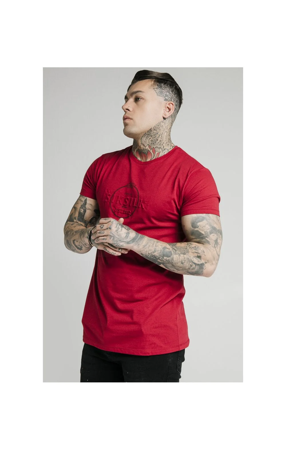 SikSilk Straight Hem Chain Print Box Tee - Dark Red