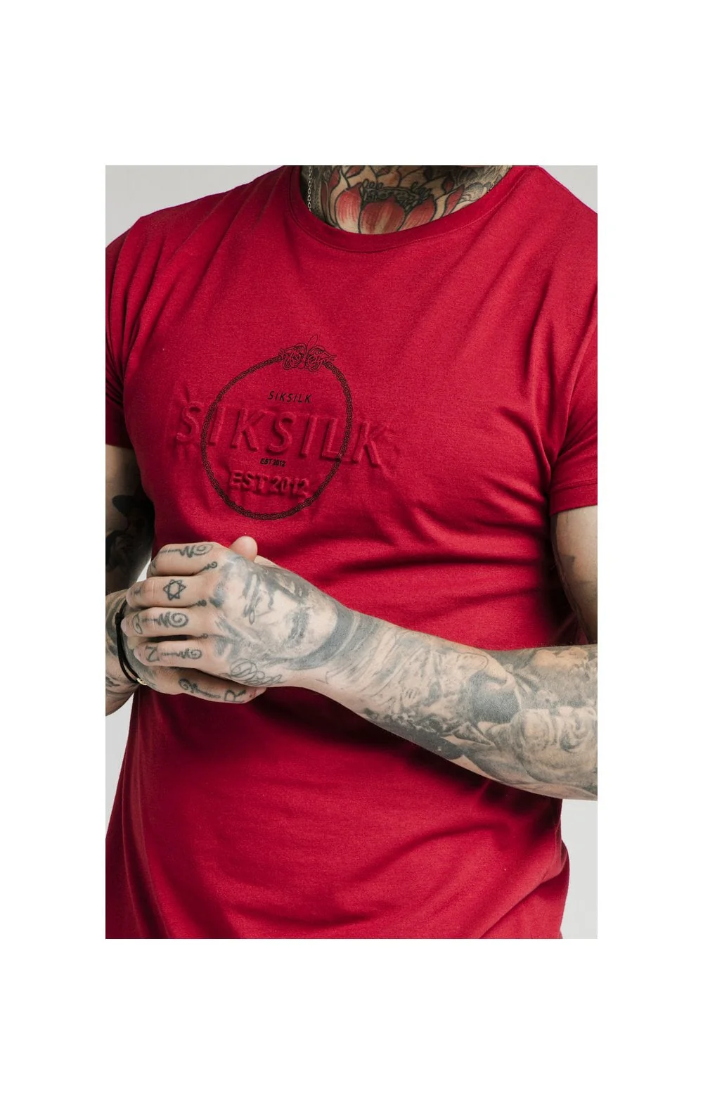 SikSilk Straight Hem Chain Print Box Tee - Dark Red - Image 2