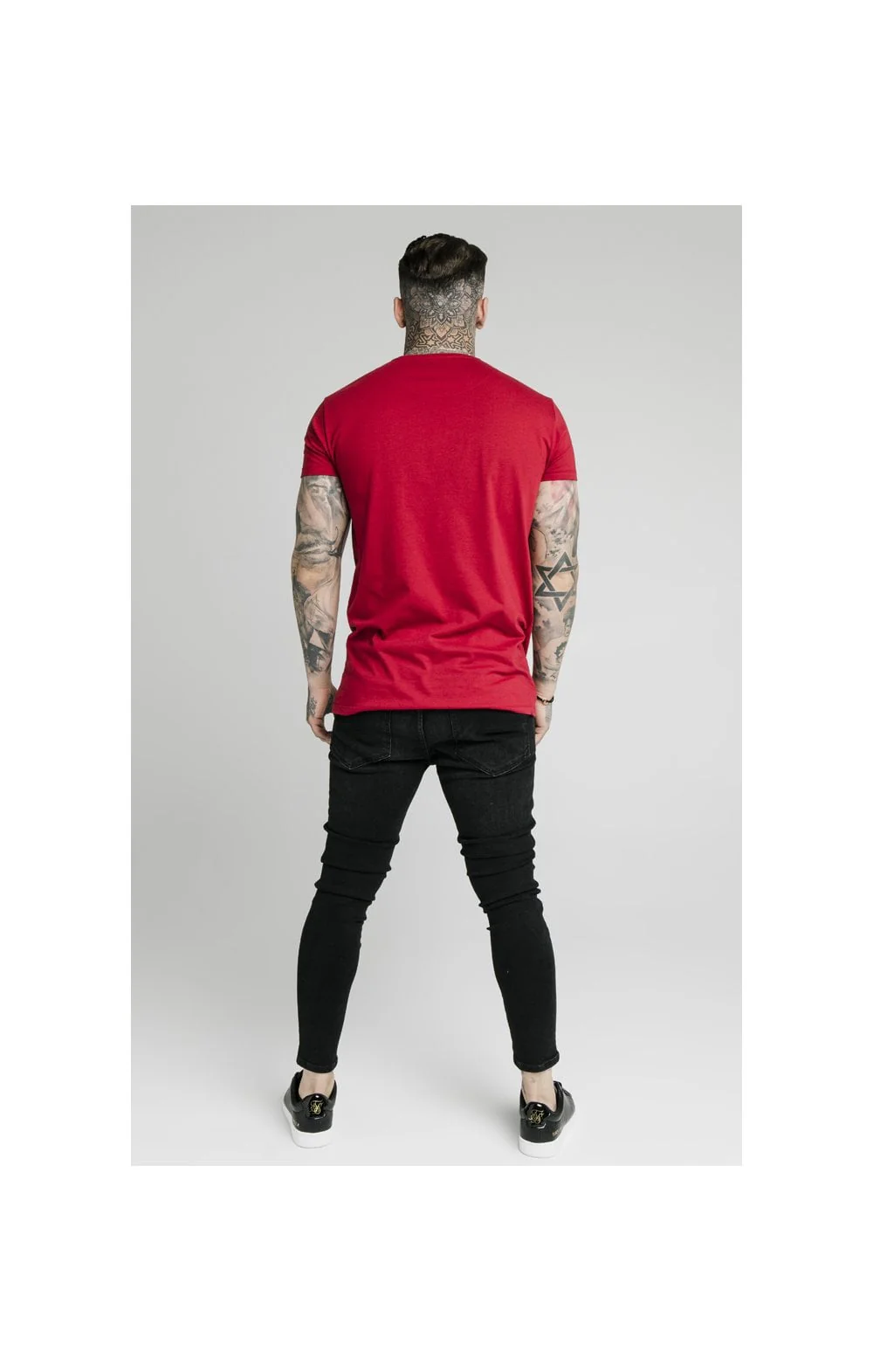 SikSilk Straight Hem Chain Print Box Tee - Dark Red - Image 5