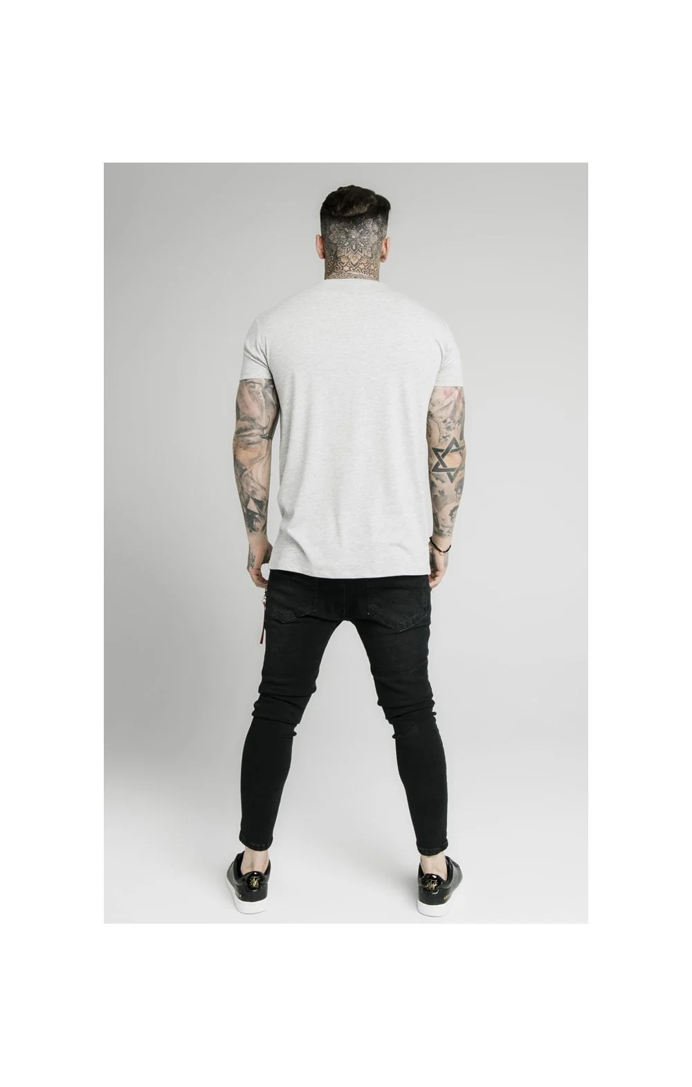 SikSilk Straight Hem Chain Print Box Tee - Grey Marl - Image 6